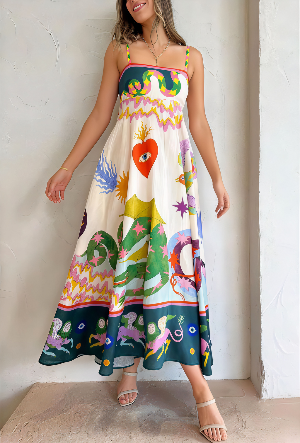 Whimsical Art Print Maxi Dress
