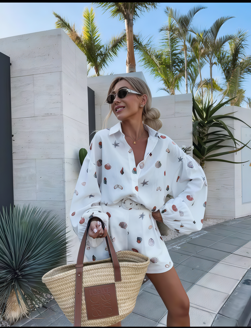 Linen Seashell Print Top & Shorts Set