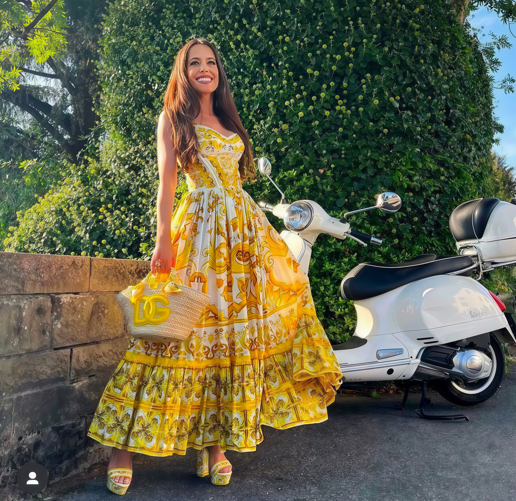 Golden Baroque Print Maxi Dress