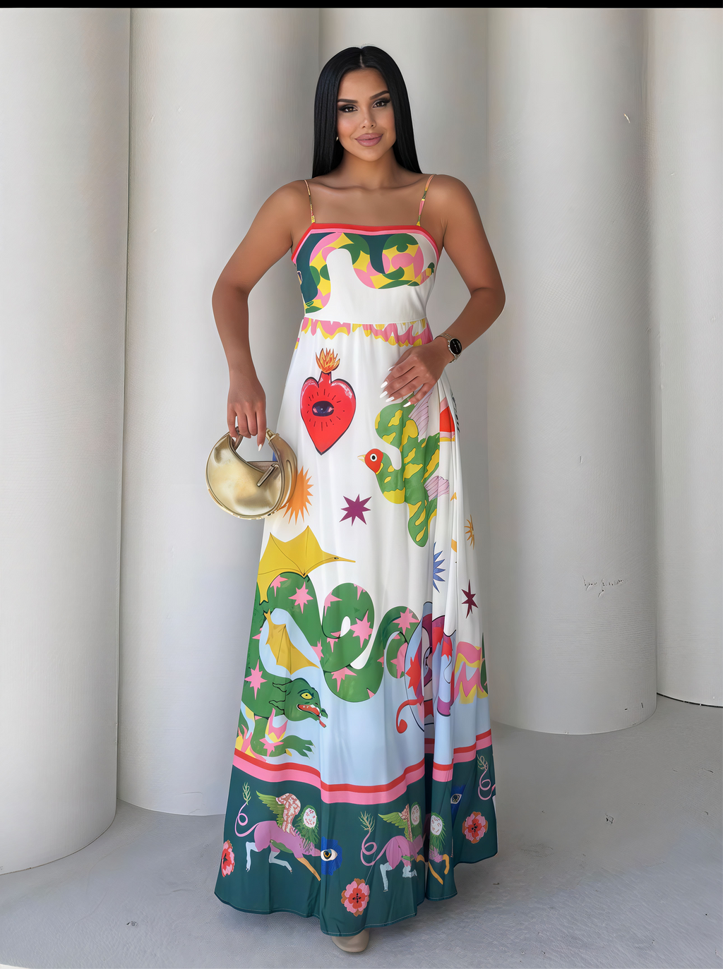 Whimsical Art Print Maxi Dress