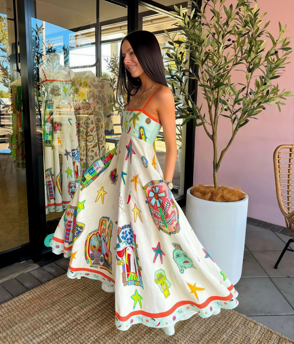 Tropical Art Print Maxi Dress