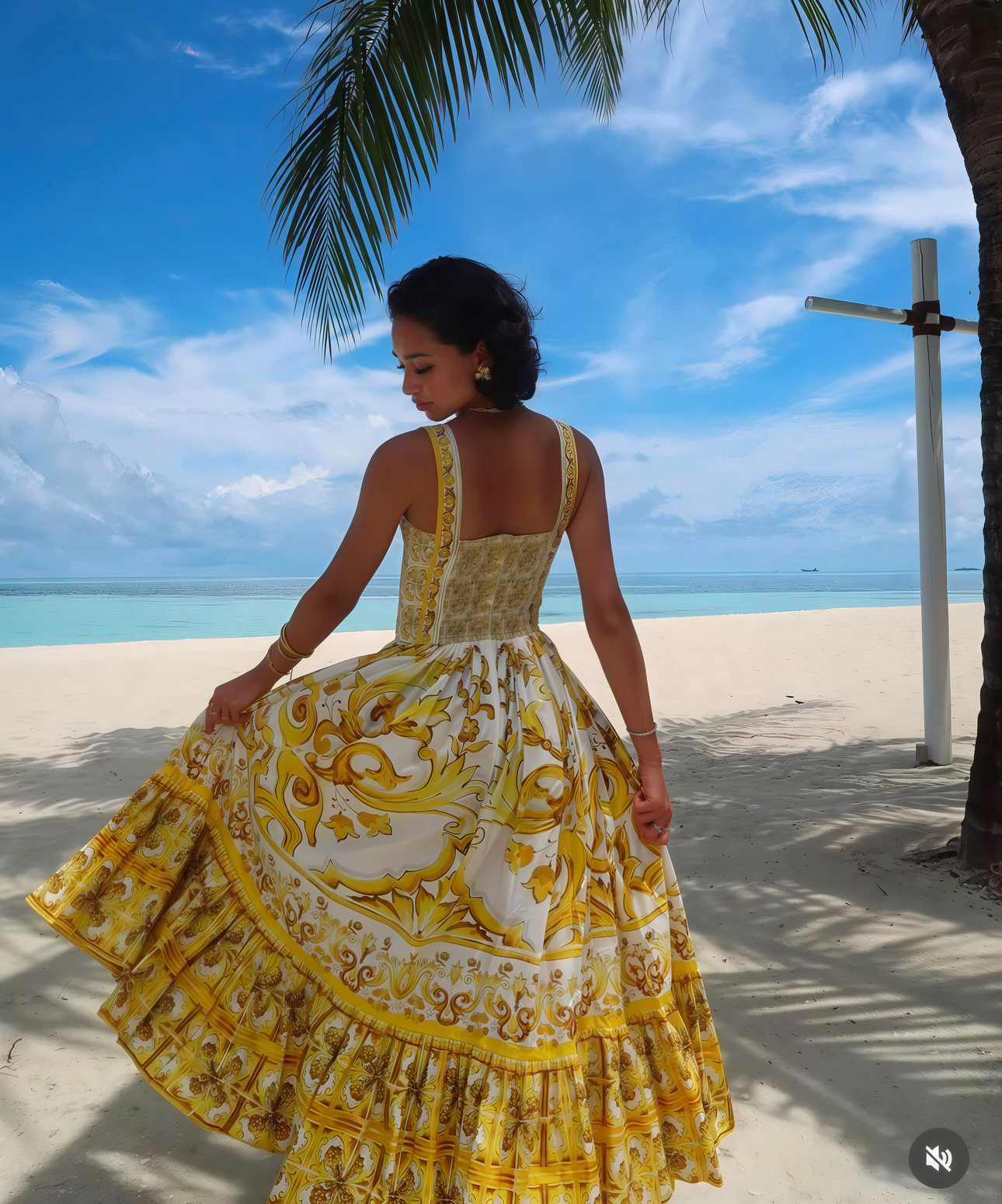 Golden Baroque Print Maxi Dress