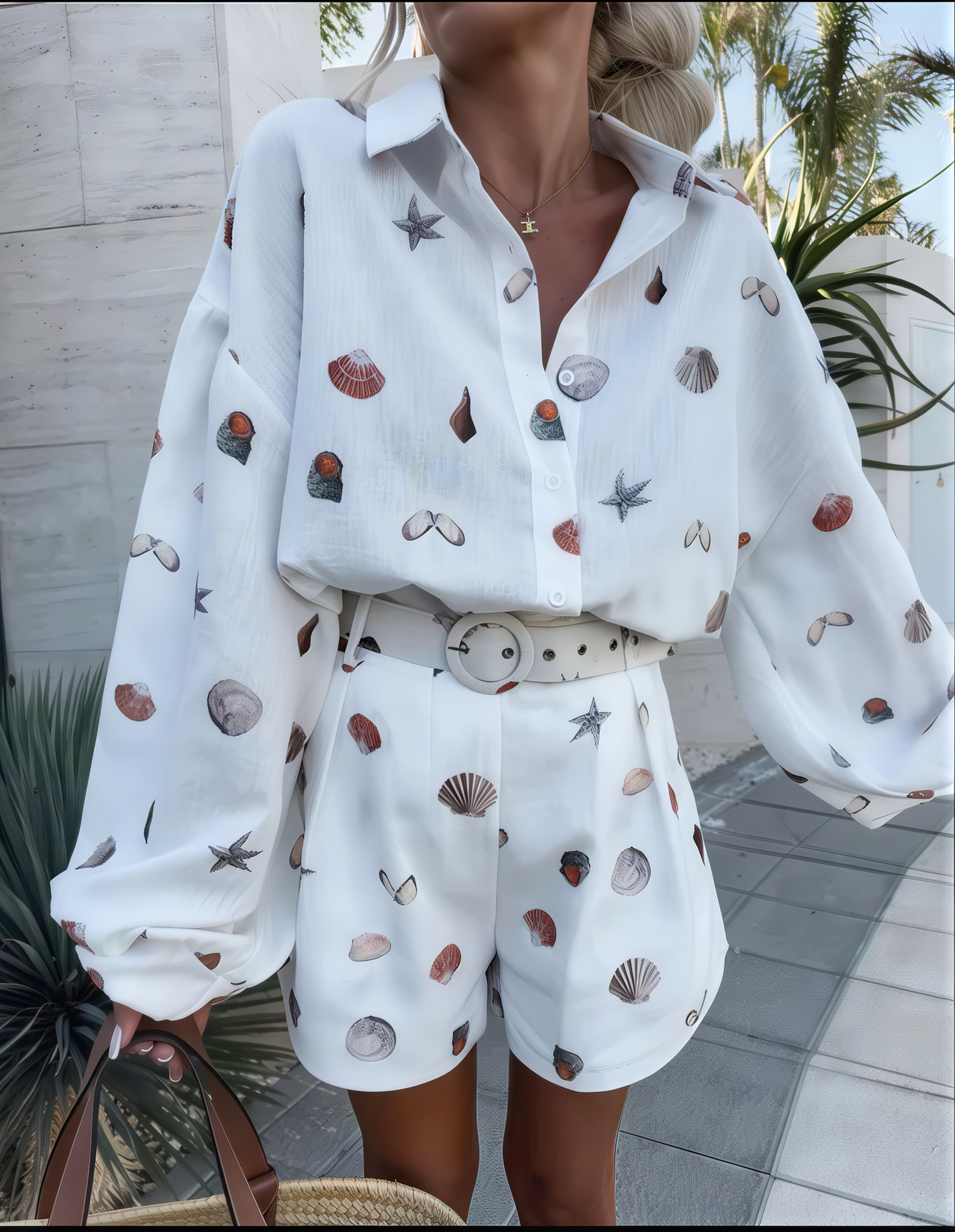 Linen Seashell Print Top & Shorts Set