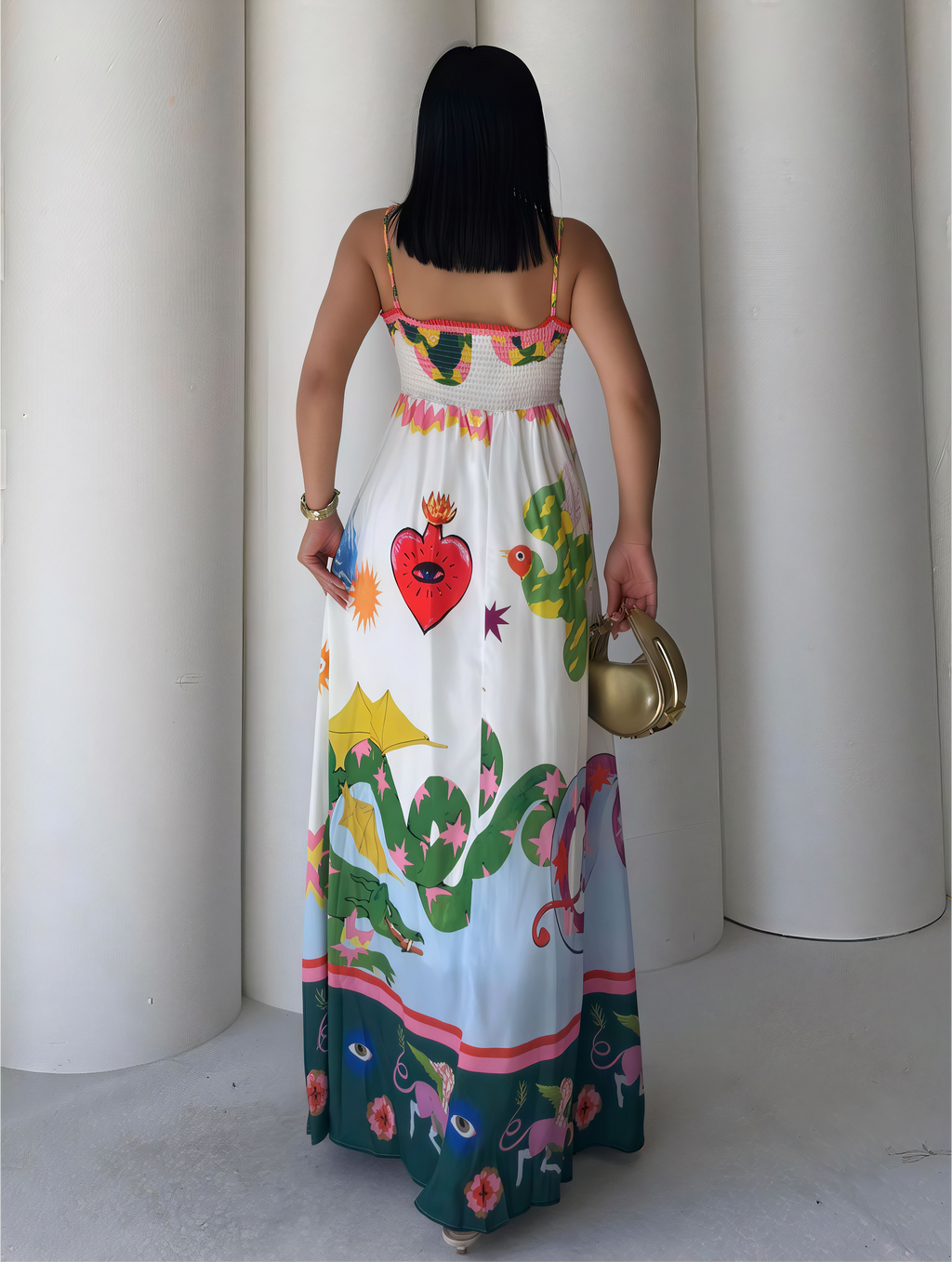 Whimsical Art Print Maxi Dress