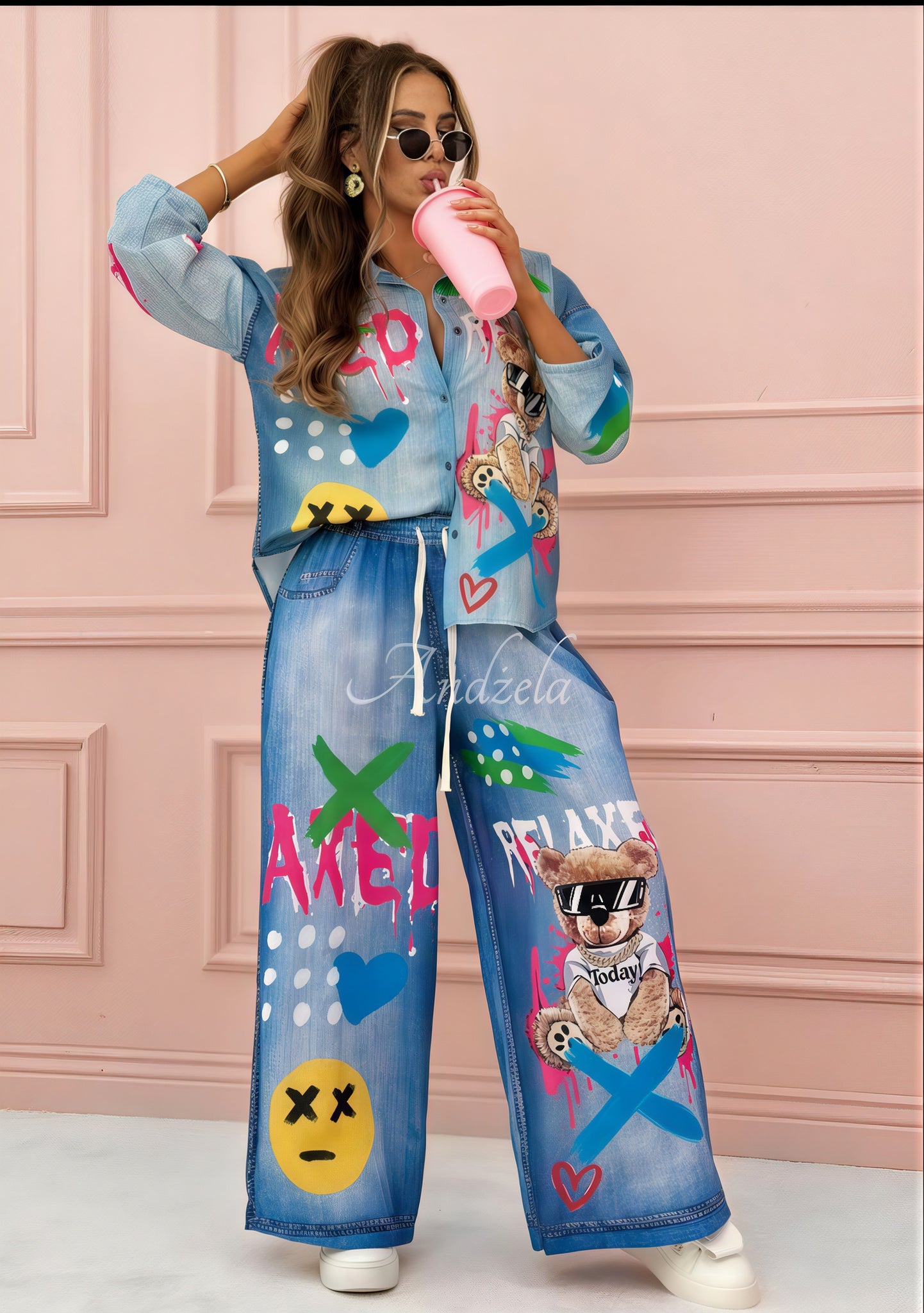 Graffiti Print Denim Co-ord Set