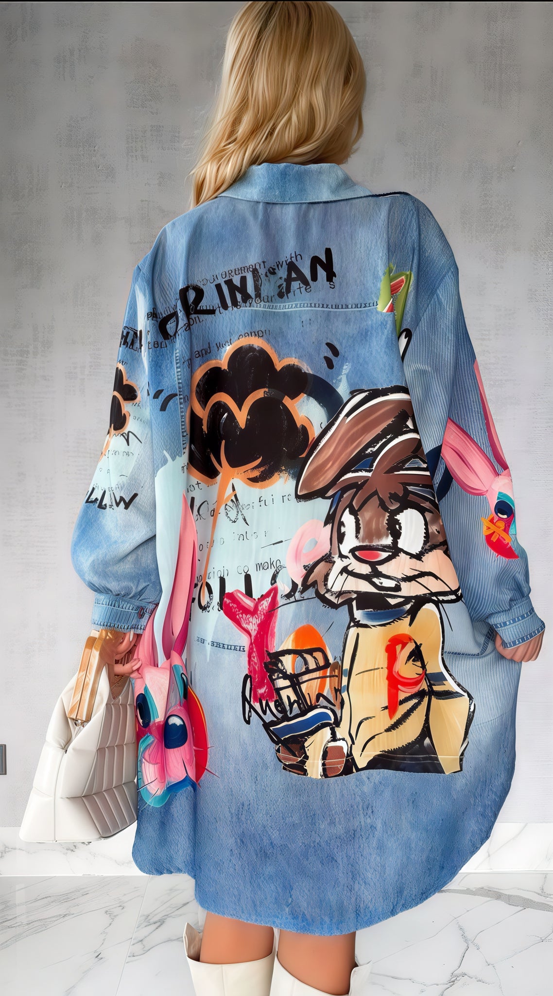 Urban Pop Art Denim Shirt - Bunny