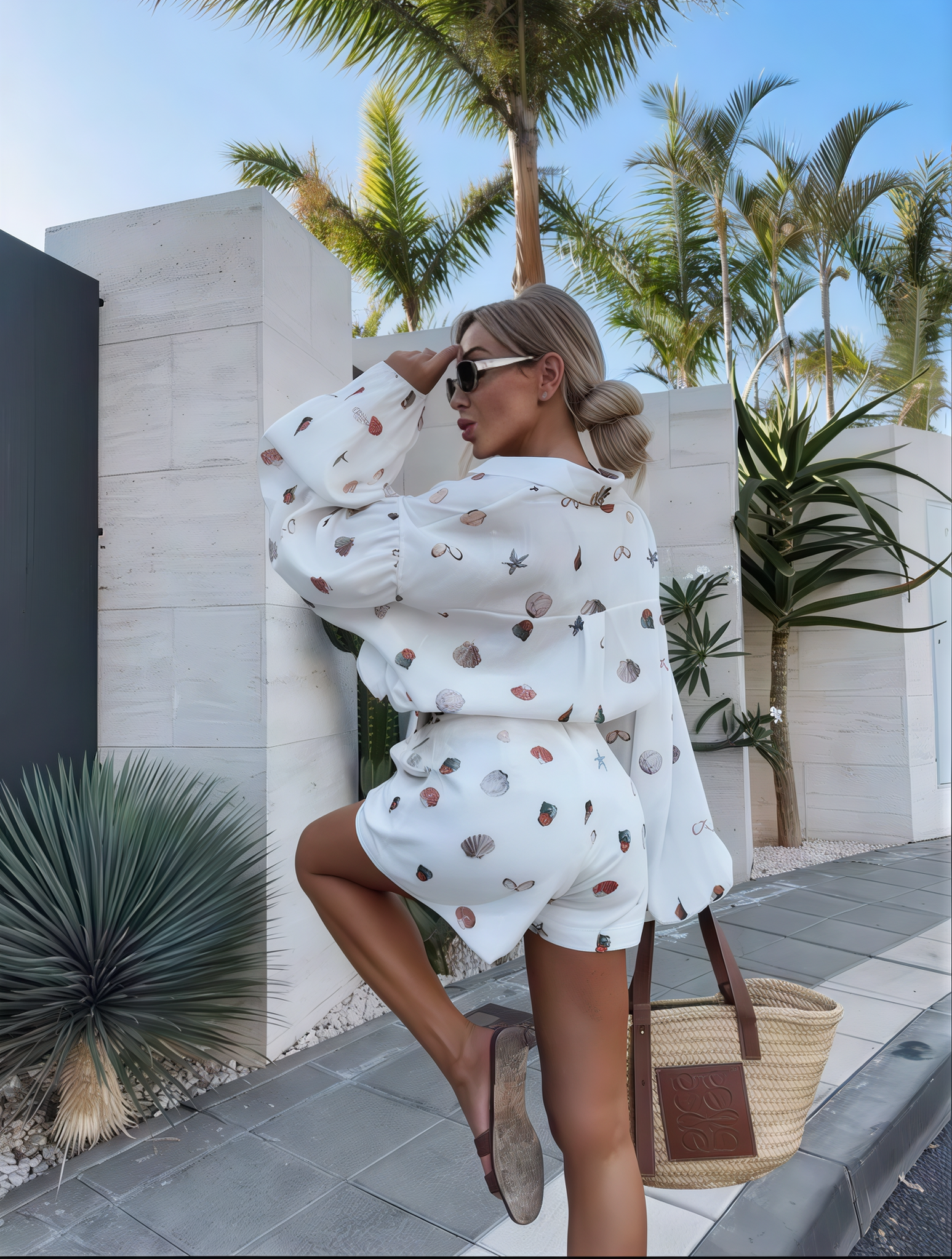 Linen Seashell Print Top & Shorts Set