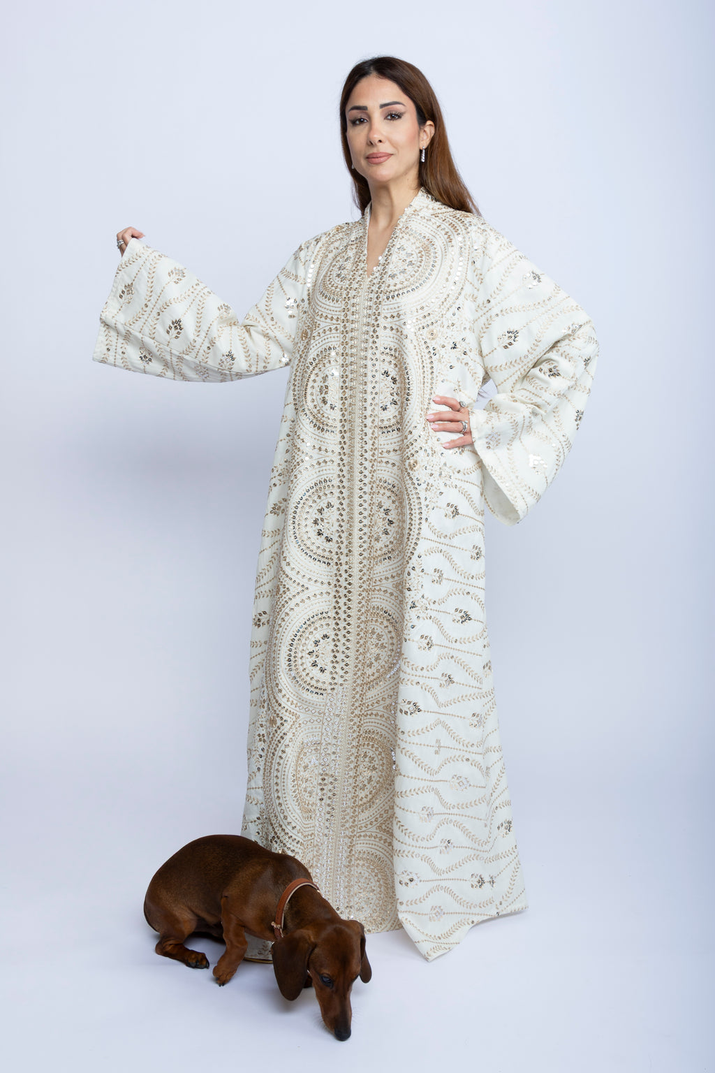 Ivory Radiance Kuwaiti Embroidered Kaftan