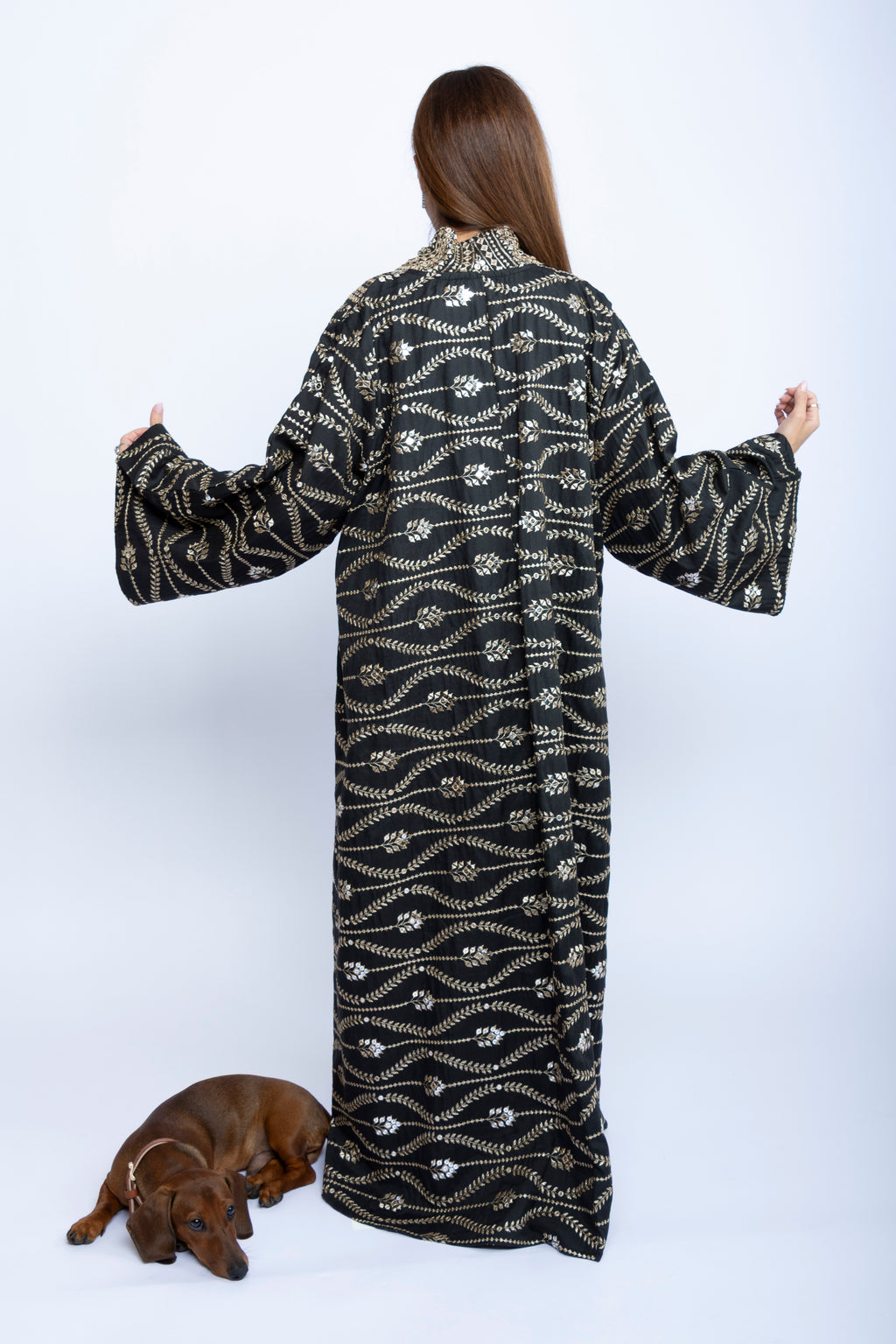 Midnight Aura Kuwaiti Embroidered Kaftan