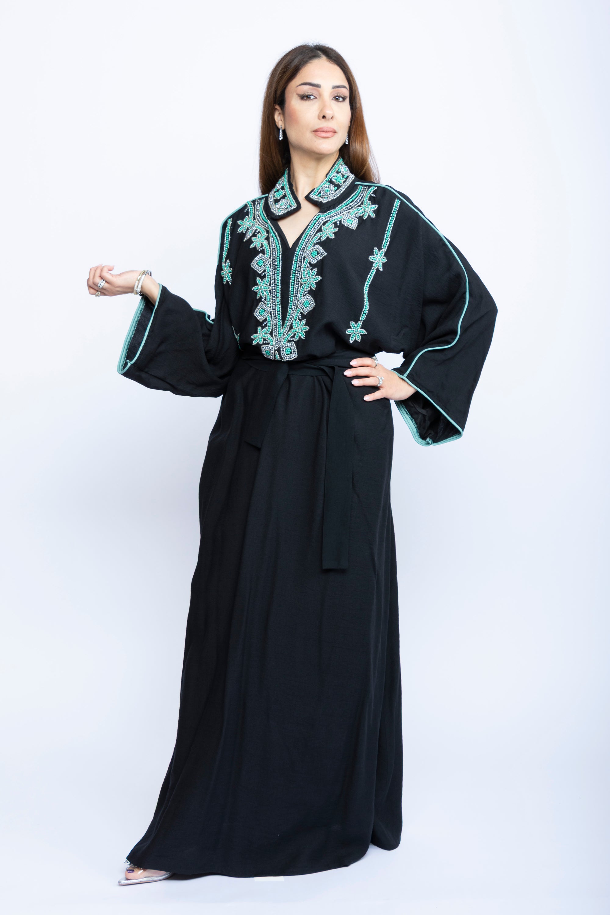 Noir Bloom Kuwaiti Beaded Kaftan