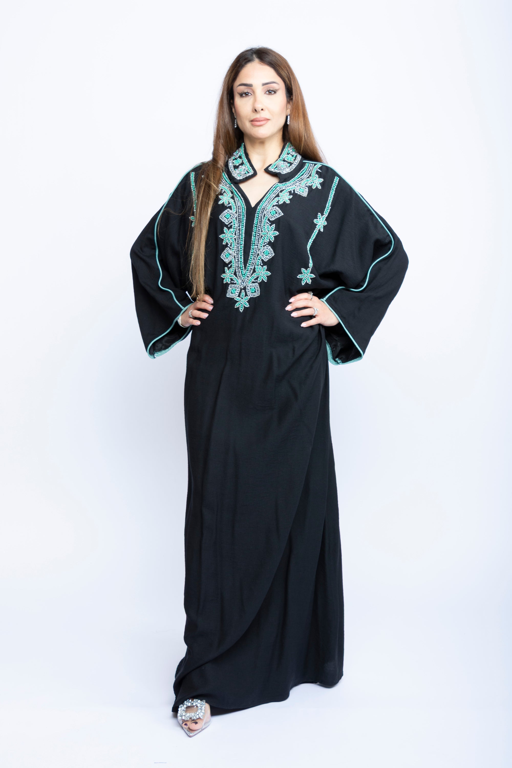Noir Bloom Kuwaiti Beaded Kaftan