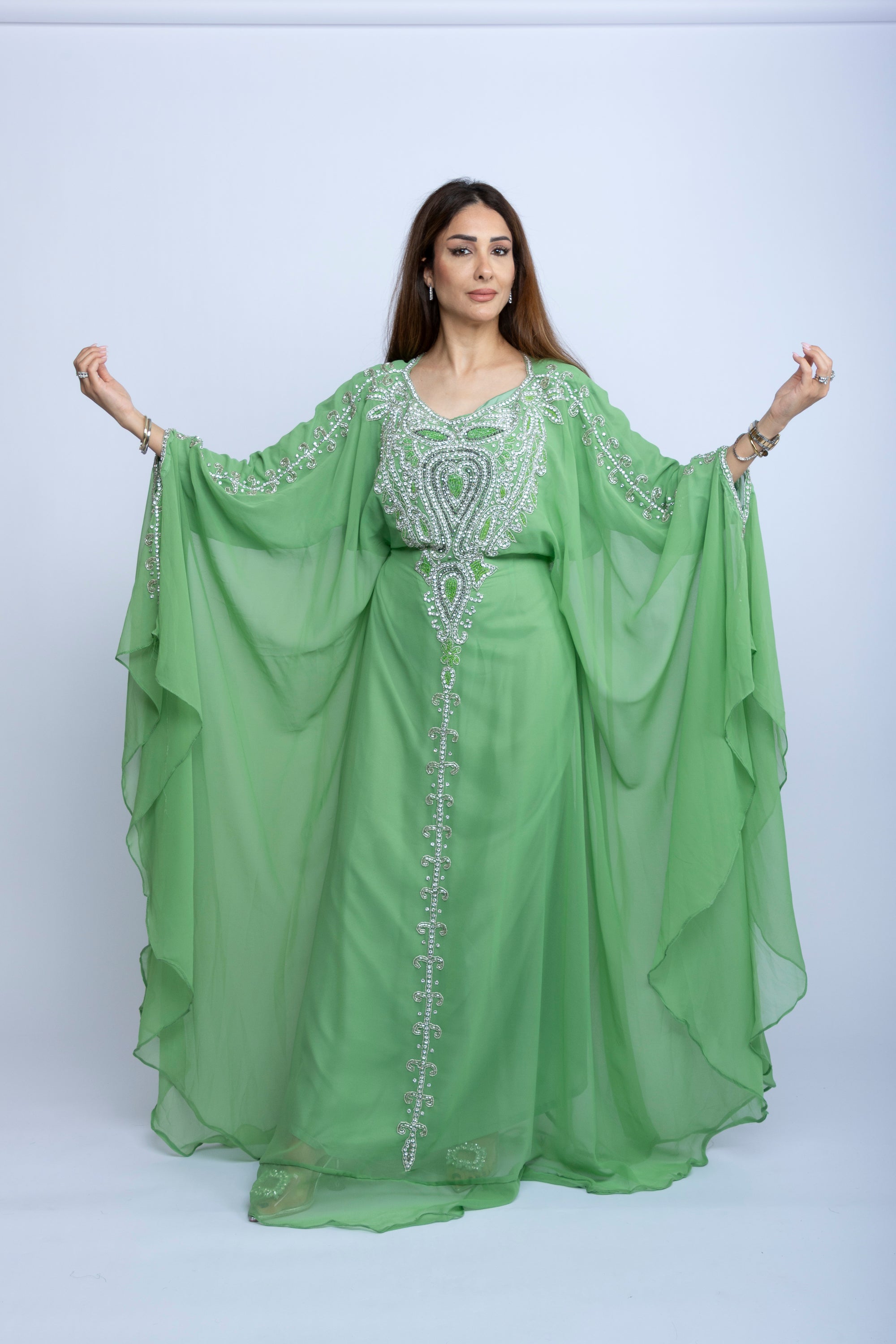 Emerald Veil Emarati Embroidered Gown