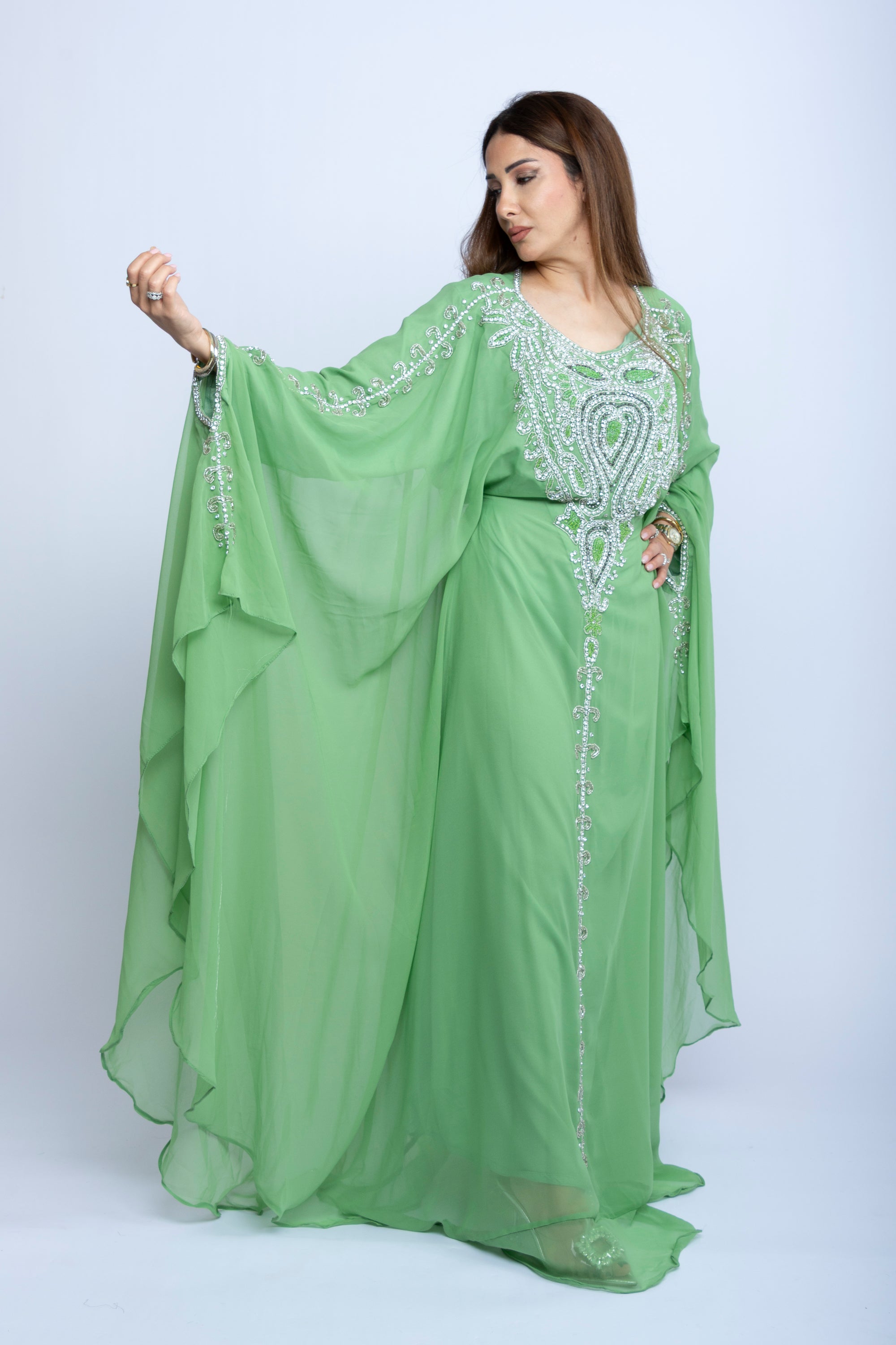 Emerald Veil Emarati Embroidered Gown
