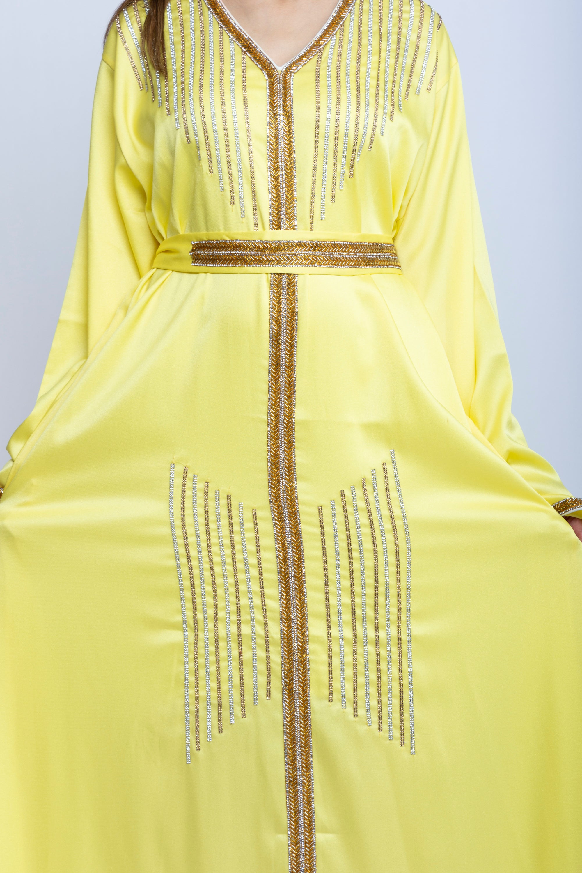 Lemon Gleam Emarati Satin Kaftan