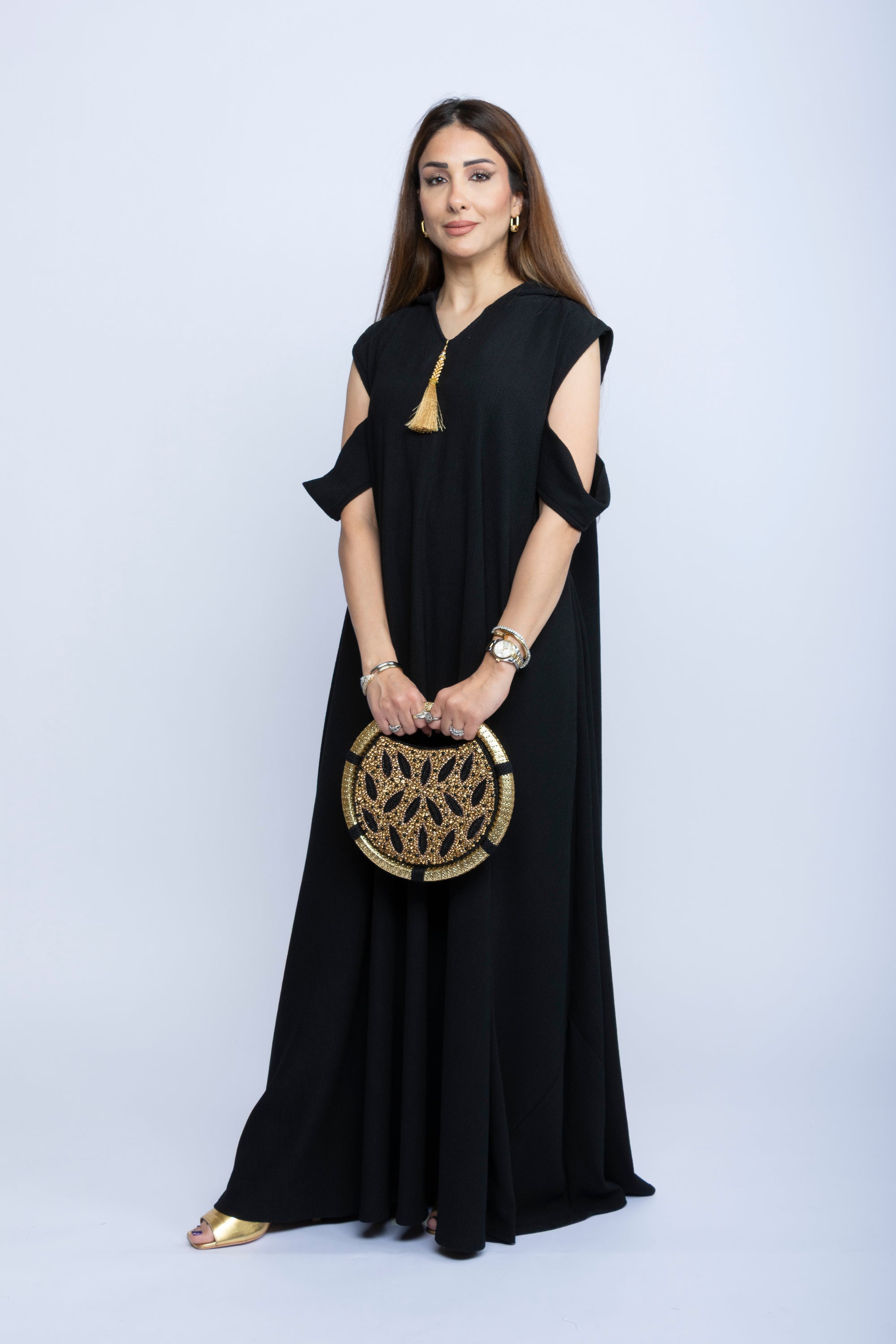 Noir Elegance Cut-Sleeve Kaftan