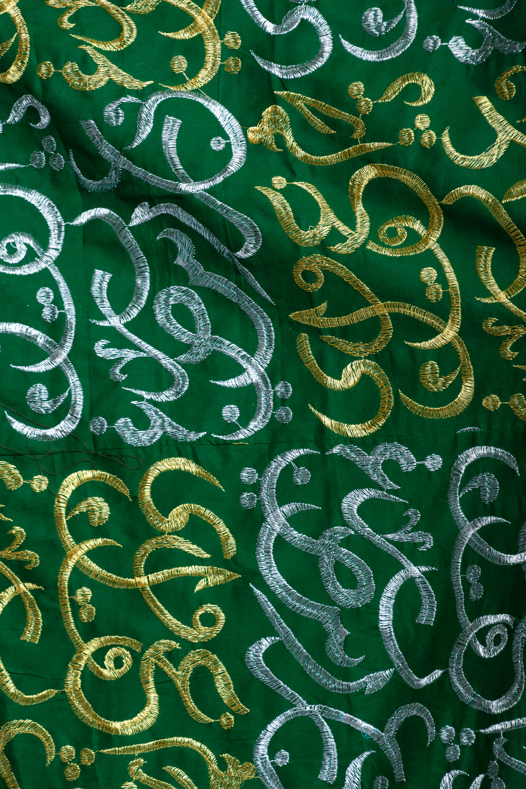 Emerald Green Cotton Bishit with Silver & Gold Arabic Embroidery
