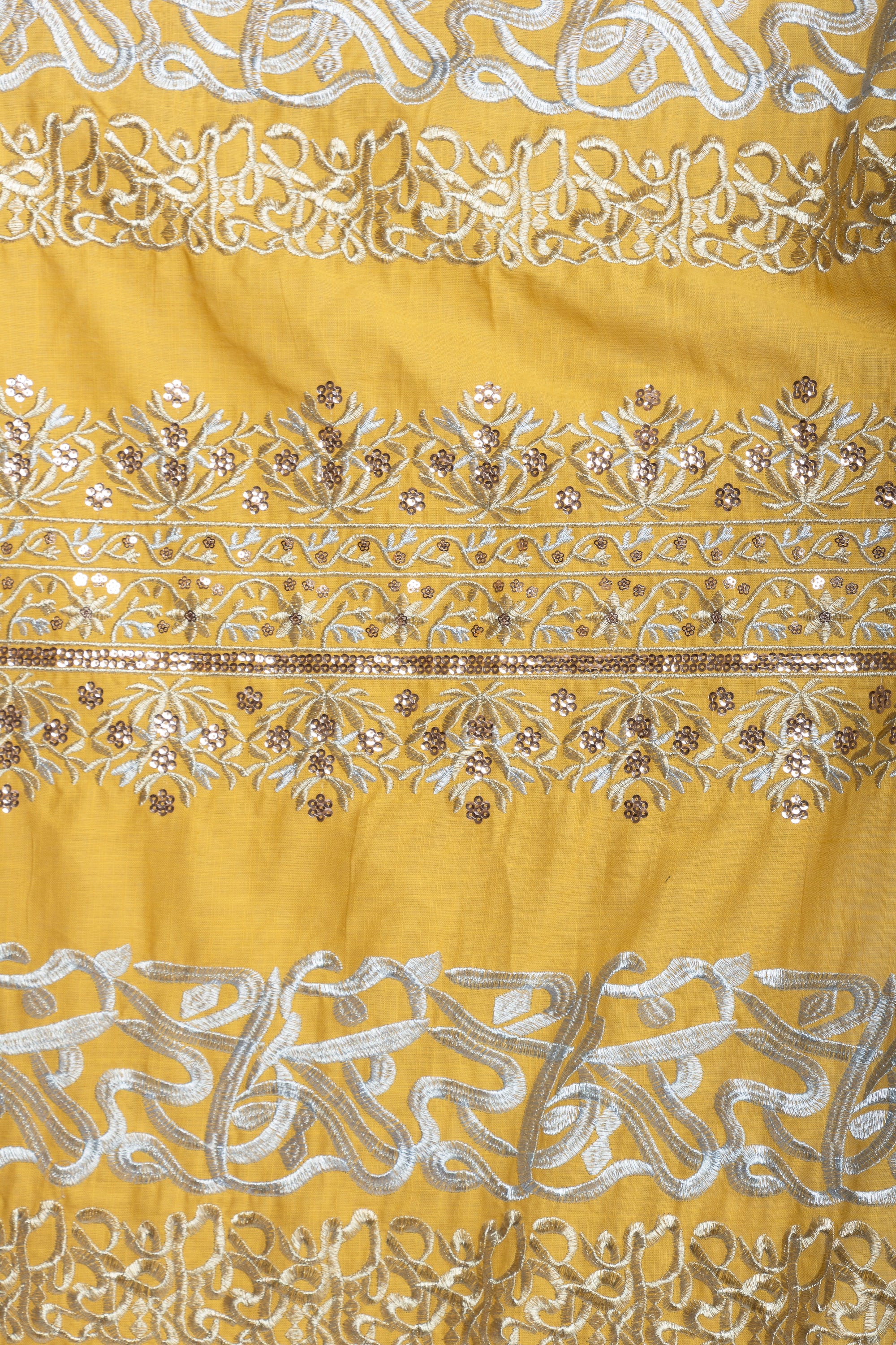 Mustard Yellow Cotton Bishit with Silver & Gold Arabic Embroidery