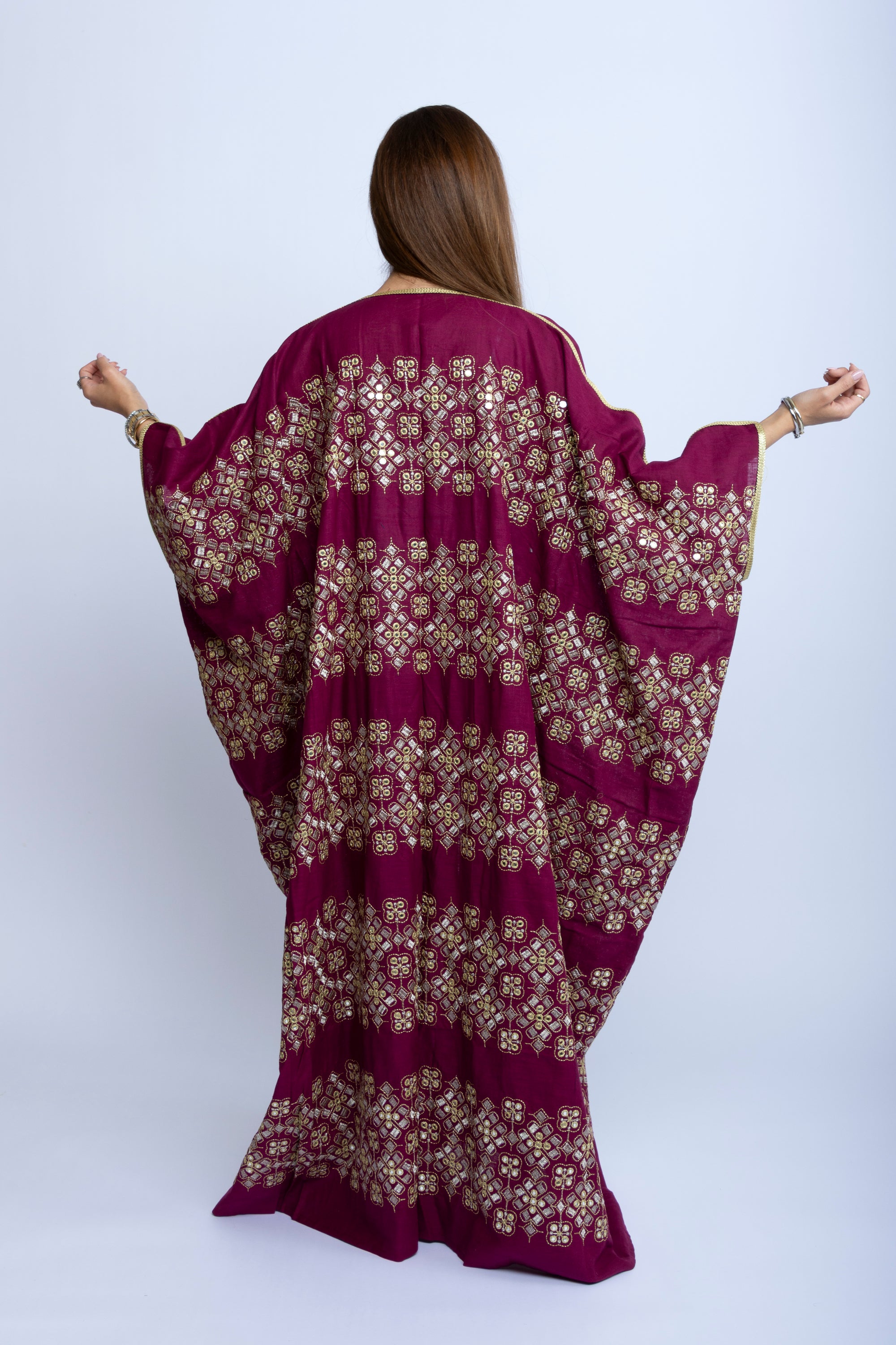 Maroon Cotton Bishit with Silver & Gold Embroidery