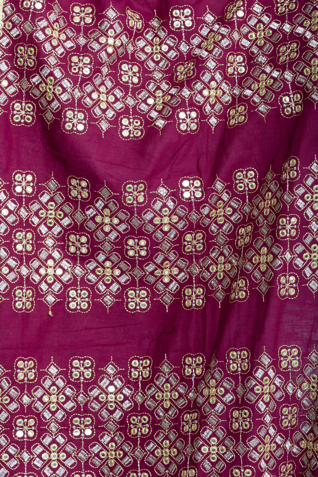 Maroon Cotton Bishit with Silver & Gold Embroidery