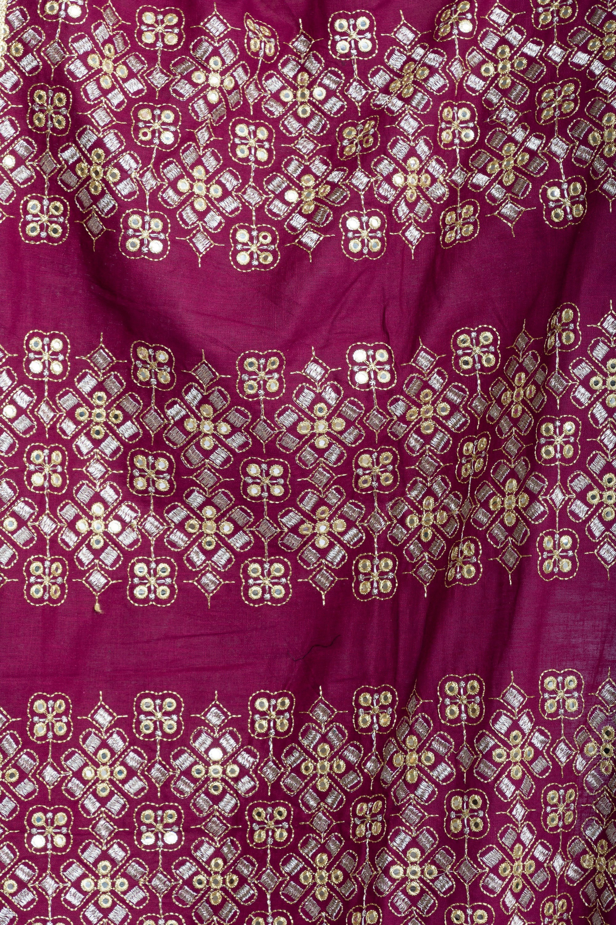 Maroon Cotton Bishit with Silver & Gold Embroidery