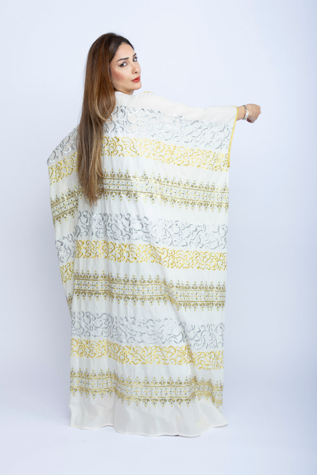 Off-White Cotton Bishit with Silver and Gold Embroidery