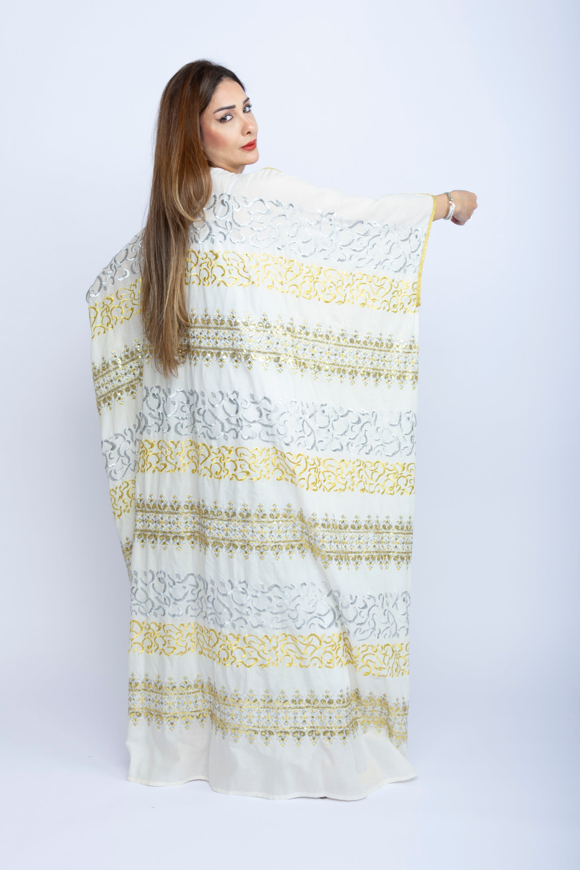 Off-White Cotton Bishit with Silver and Gold Embroidery