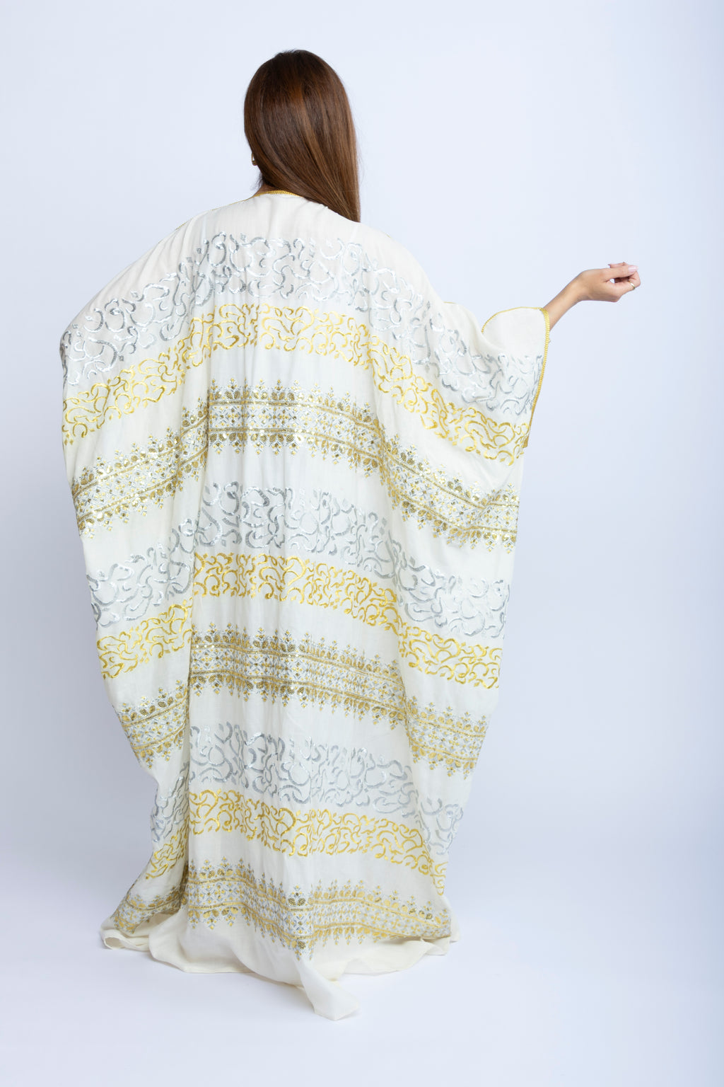 Off-White Cotton Bishit with Silver and Gold Embroidery