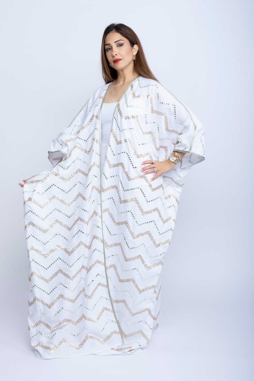 White Cotton Bishit with Light Golden & White Thread Embroidery