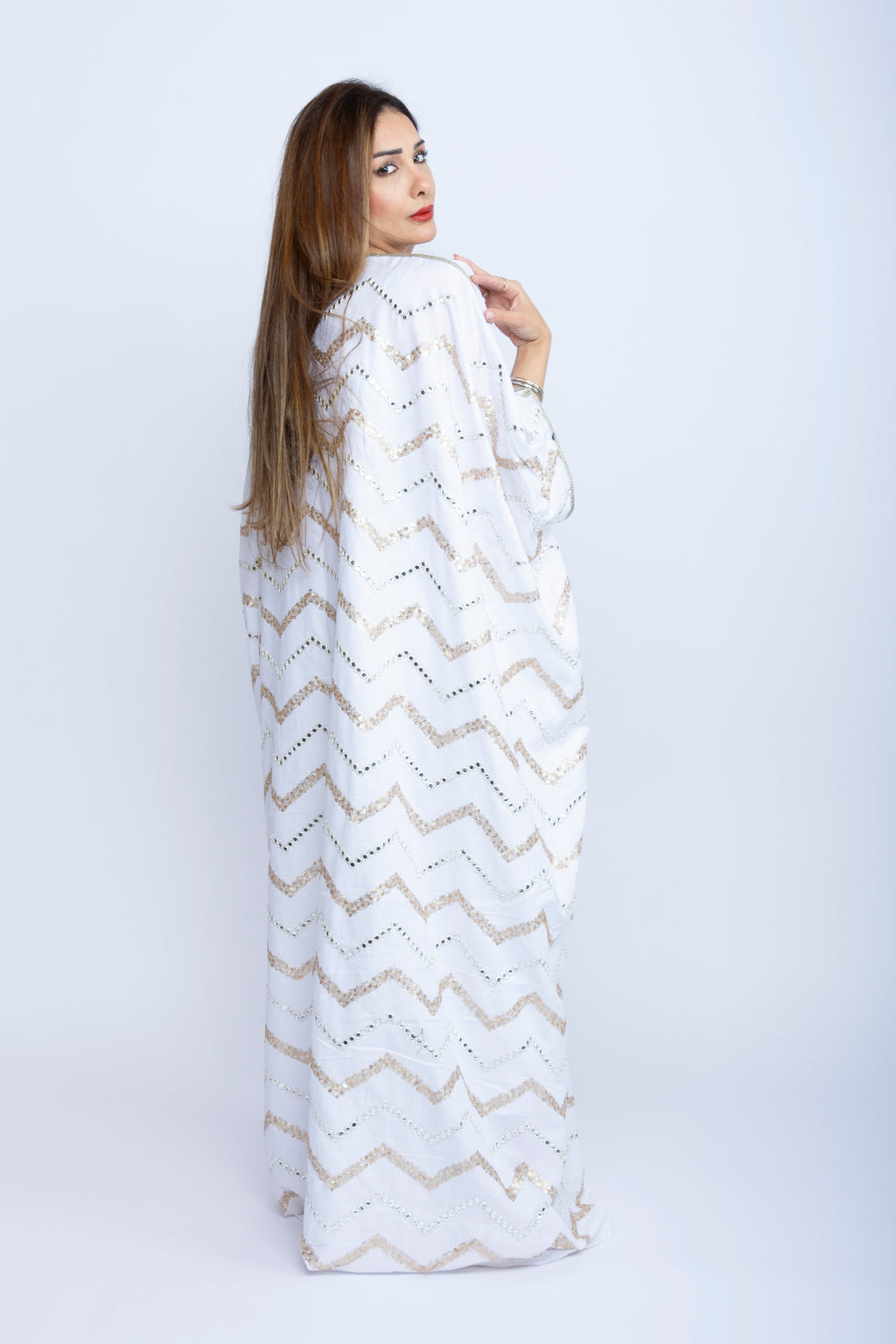 White Cotton Bishit with Light Golden & White Thread Embroidery