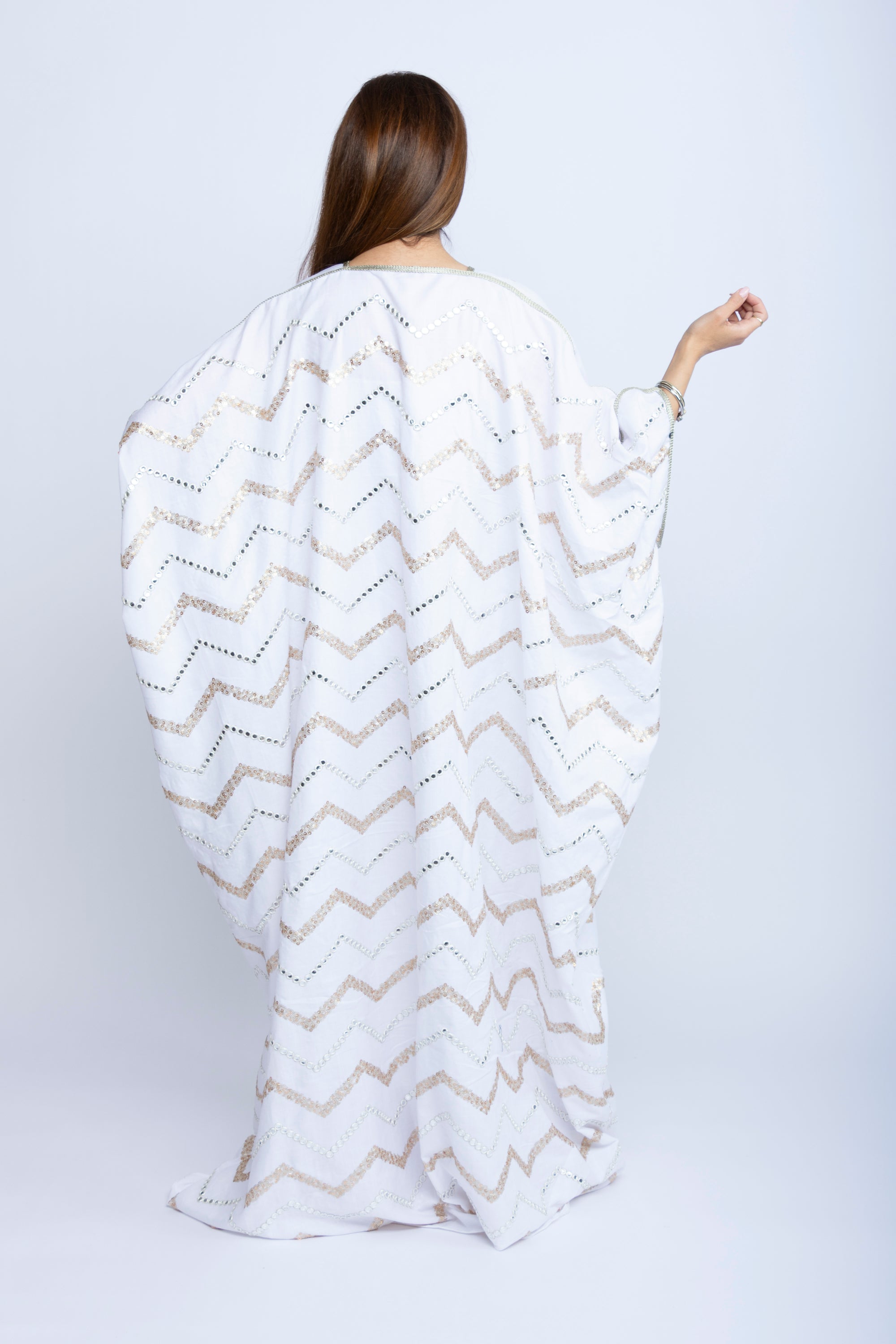 White Cotton Bishit with Light Golden & White Thread Embroidery