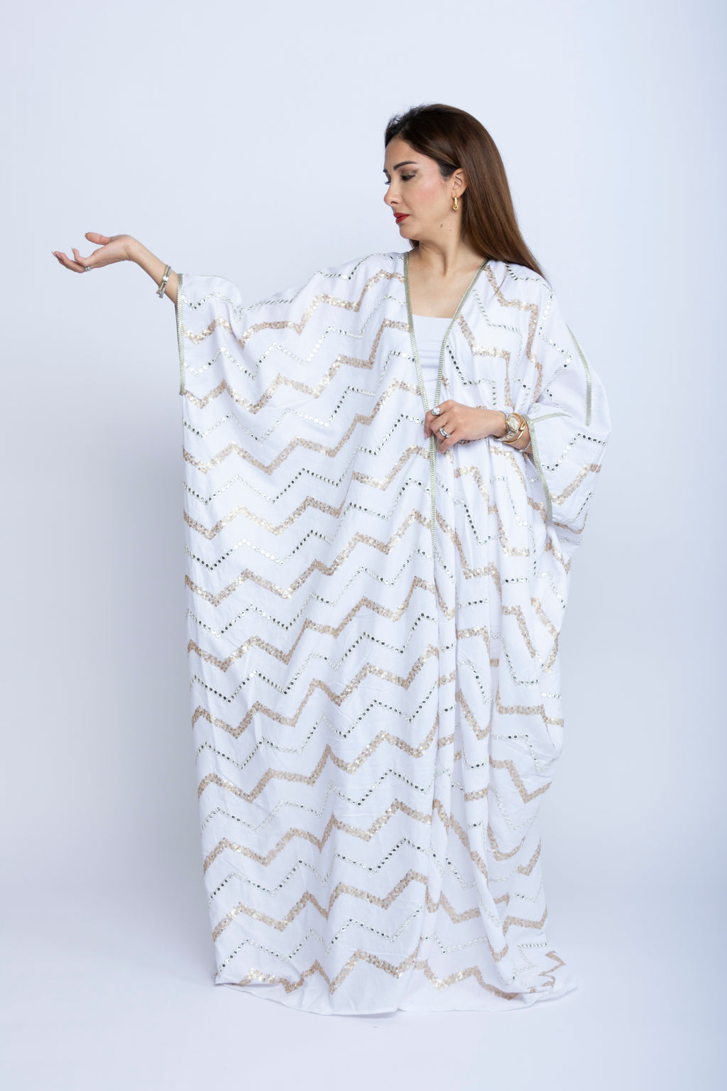 White Cotton Bishit with Light Golden & White Thread Embroidery