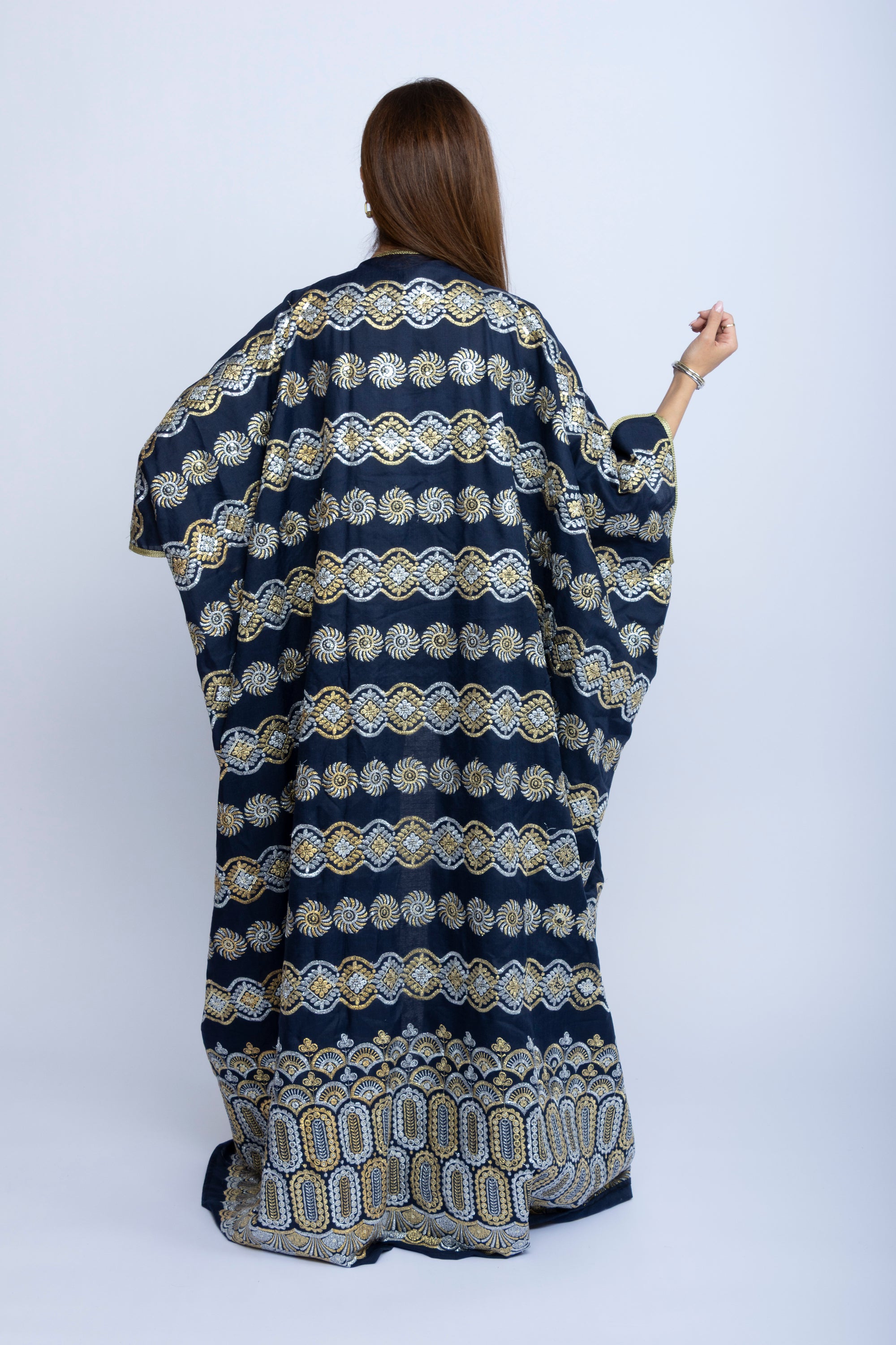 Navy Cotton Bishit with Silver & Golden Embroidery