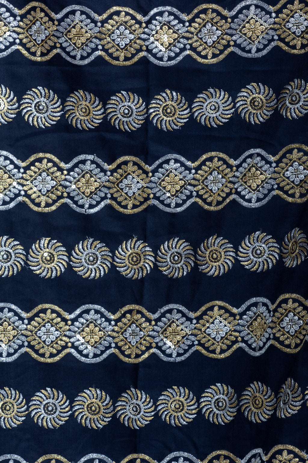 Navy Cotton Bishit with Silver & Golden Embroidery