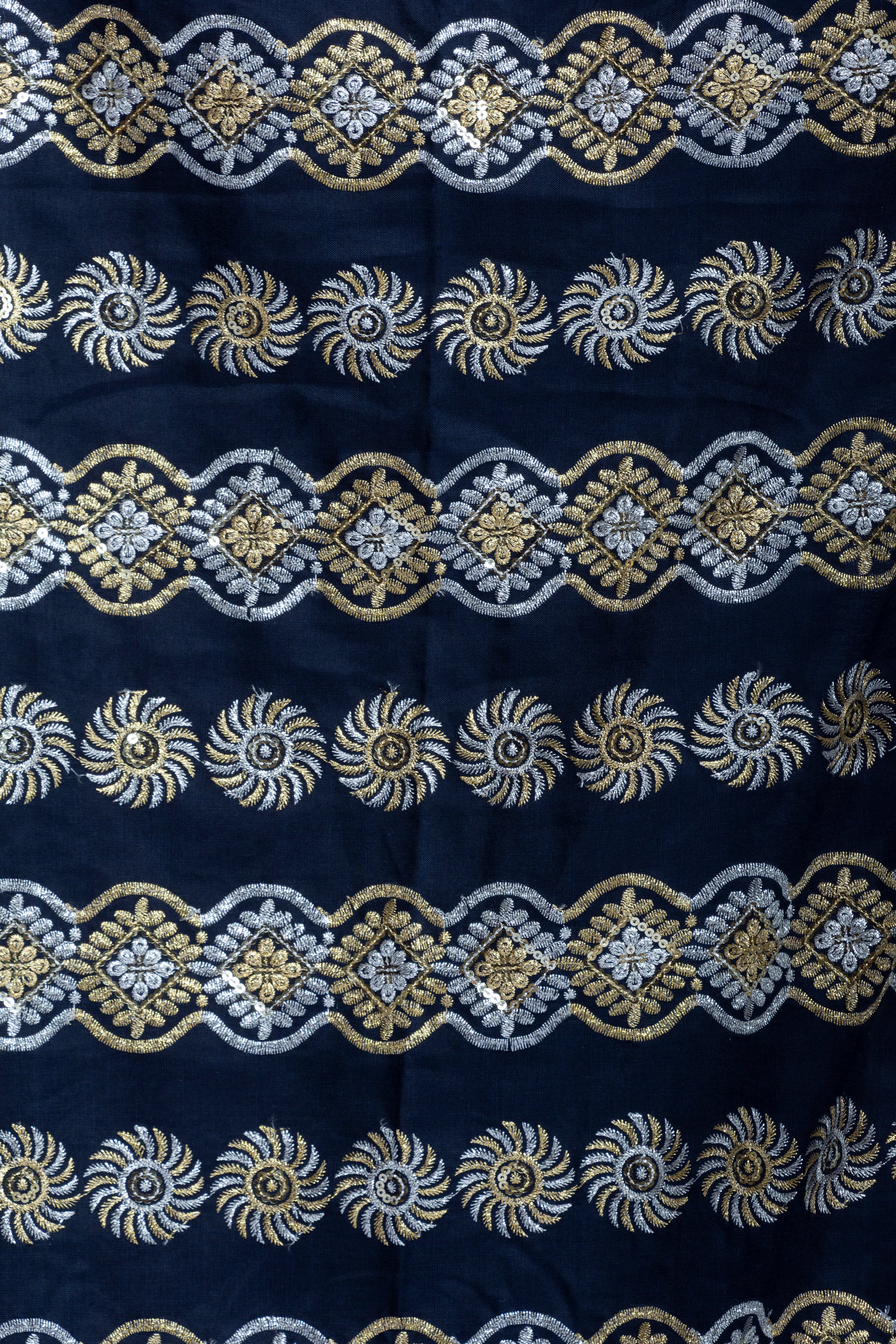 Navy Cotton Bishit with Silver & Golden Embroidery