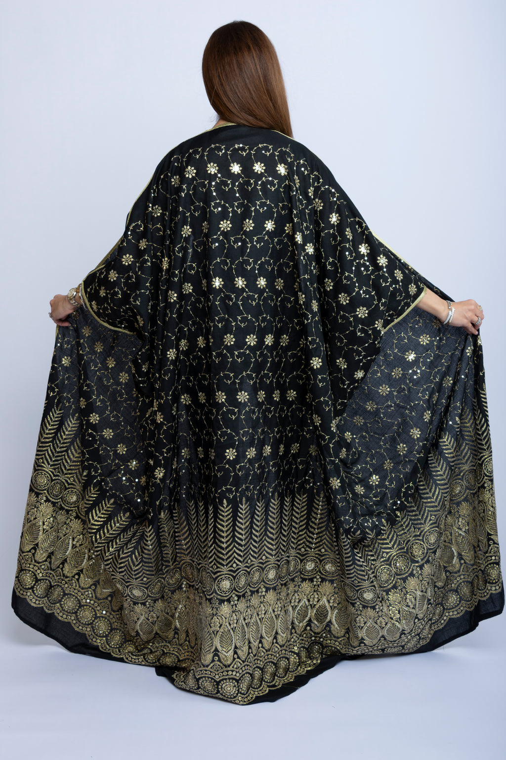 Black Cotton Bishit with Elegant Golden Embroidery