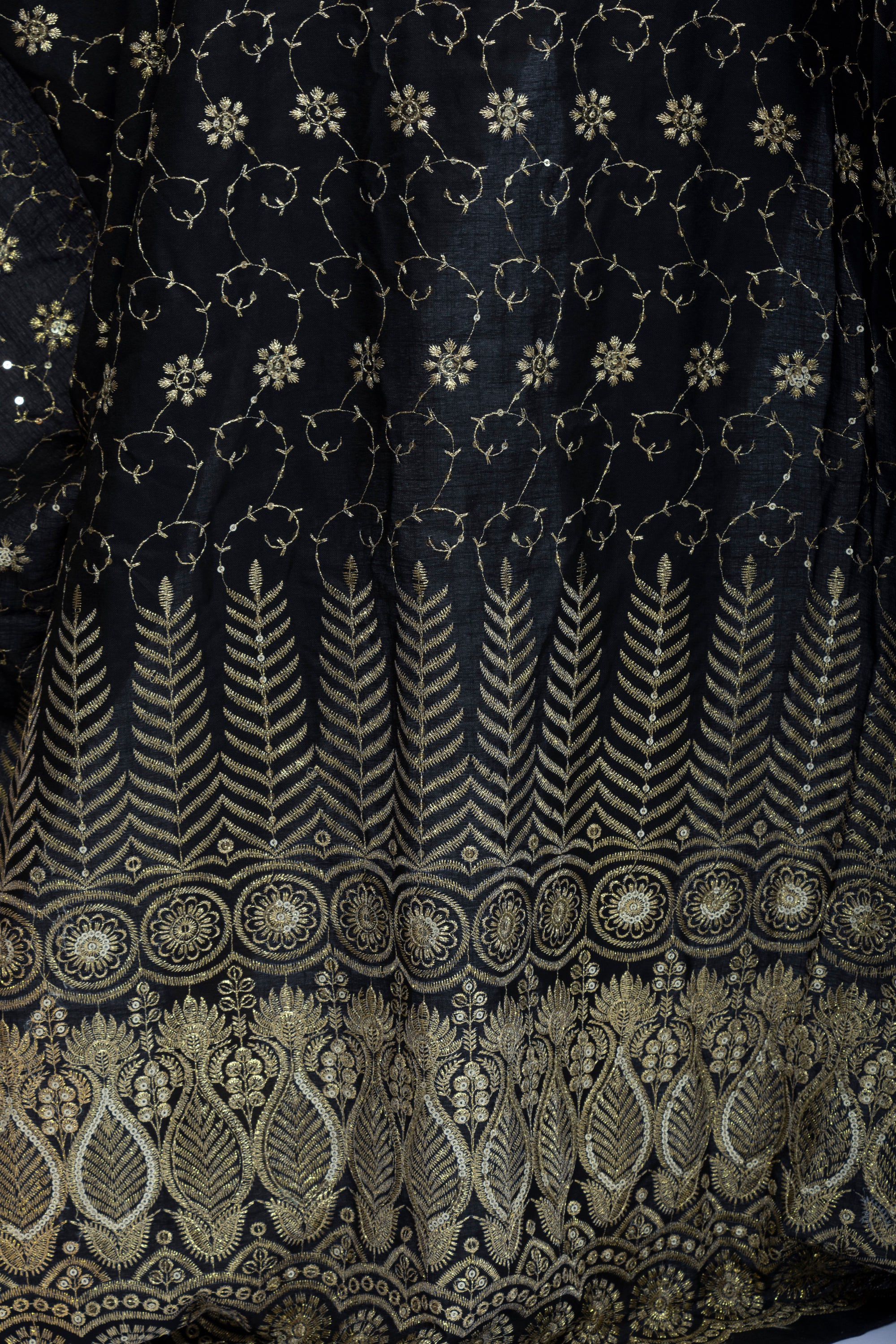 Black Cotton Bishit with Elegant Golden Embroidery