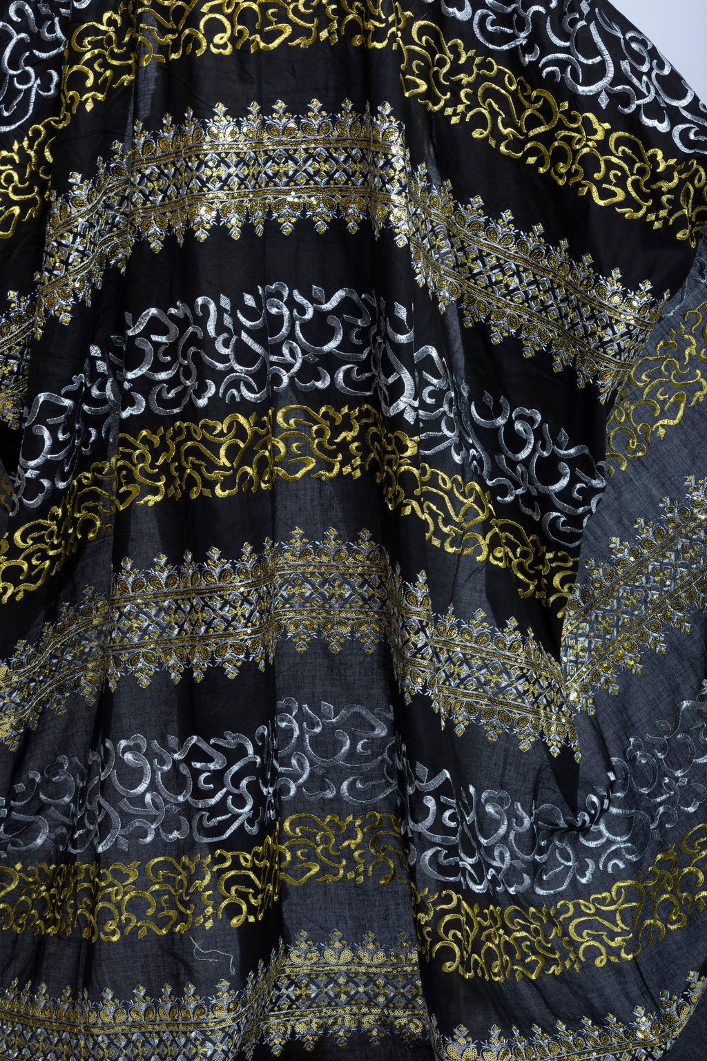 Black Cotton Bishit with Golden & Silver Arabic Embroidery