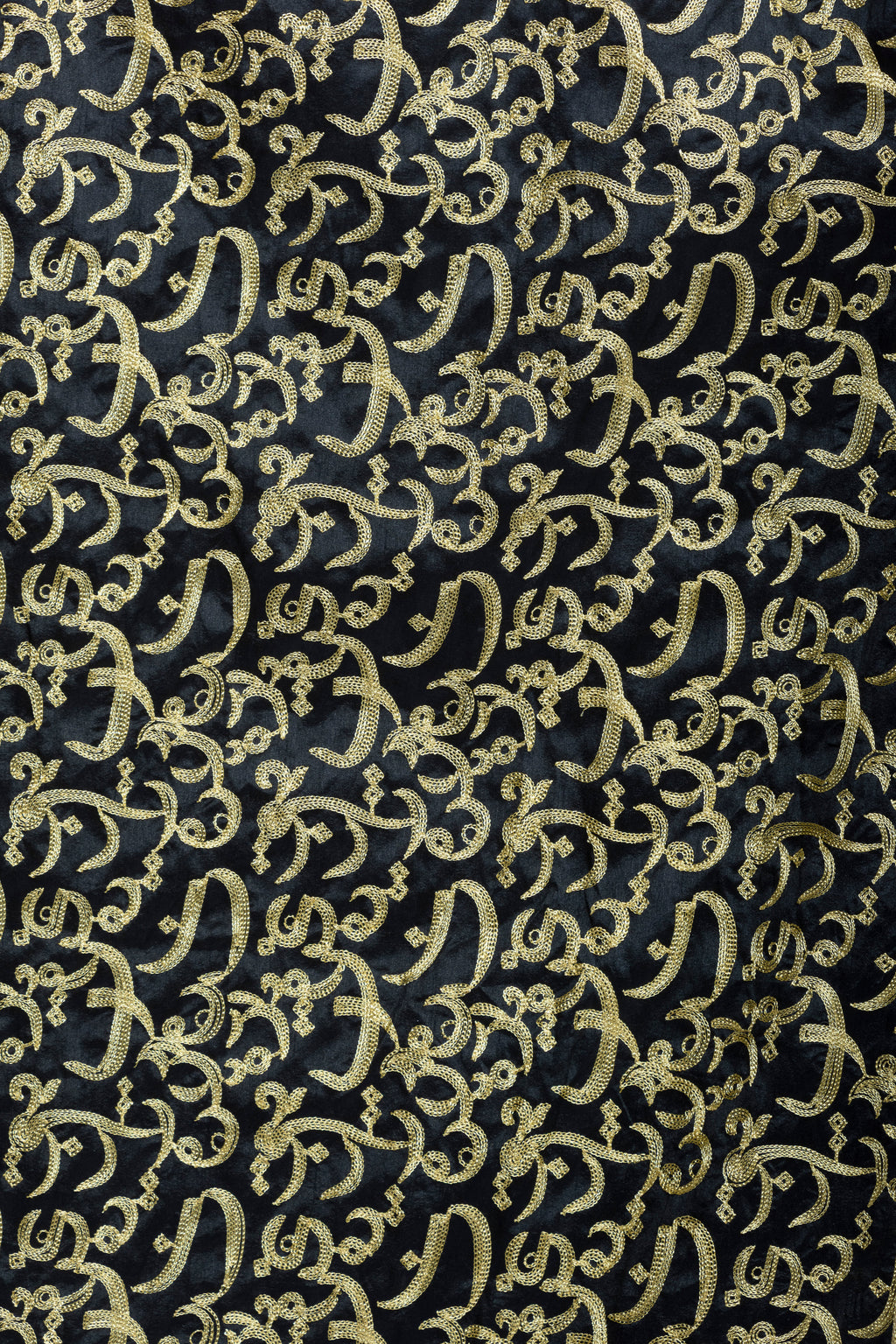 Black Cotton Bishit with Golden Arabic Letter Embroidery