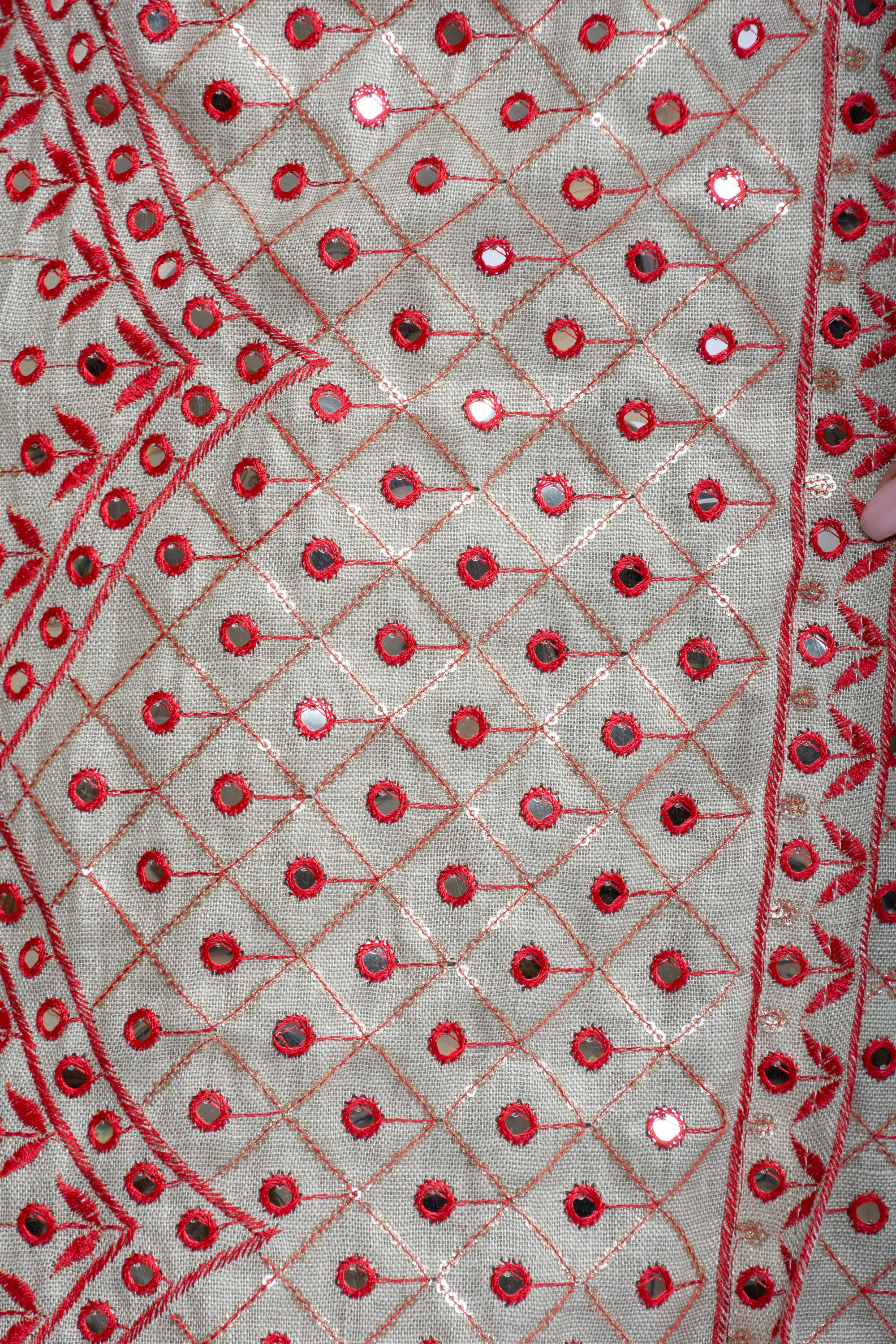 Light Purple Linen Kaftan with Red Embroidered Bishit and Belt