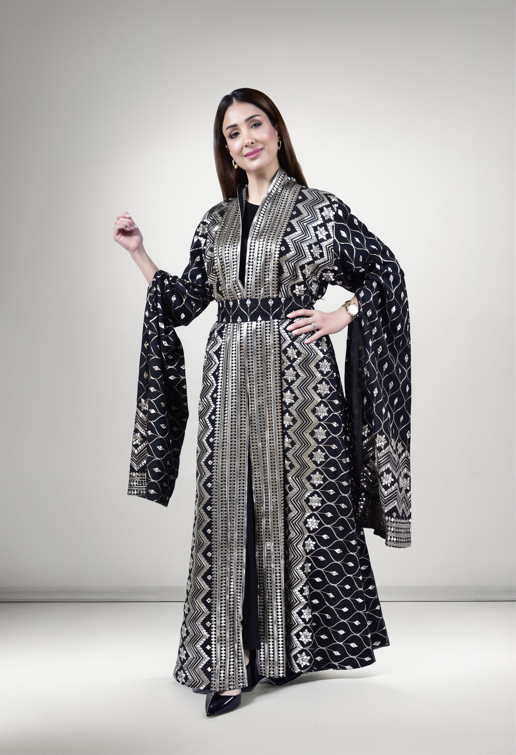 Golden Noir Kuwaiti Three-Piece Kaftan