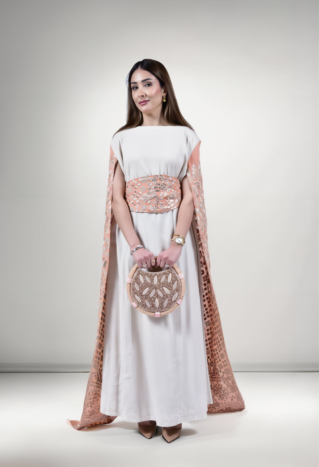 Desert Glow Kuwaiti Dress with Embroidered Cape