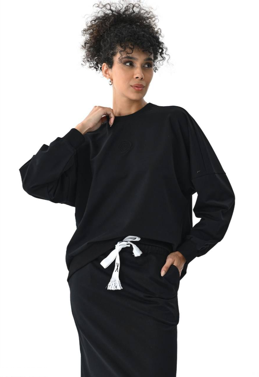 Oversized Black Sweatshirt & Maxi Skirt Set