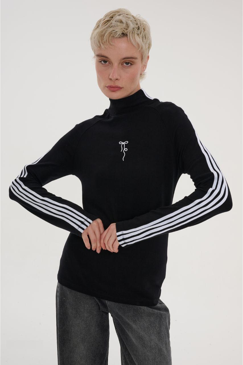 High-Neck Stripe Sleeve Top