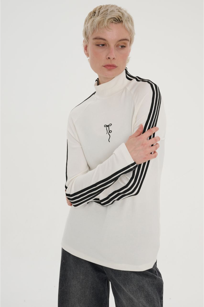 High-Neck Stripe Sleeve Top