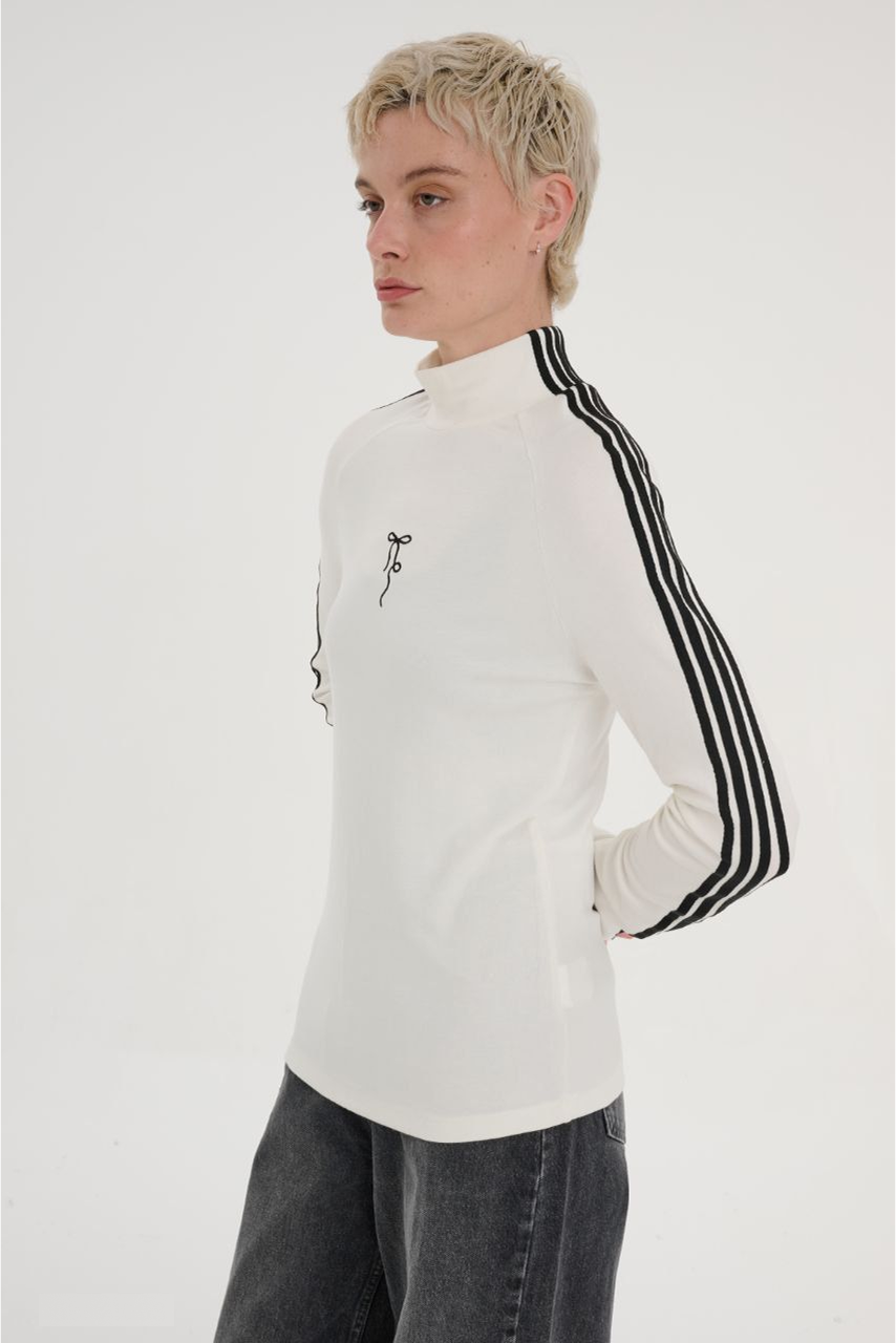 High-Neck Stripe Sleeve Top