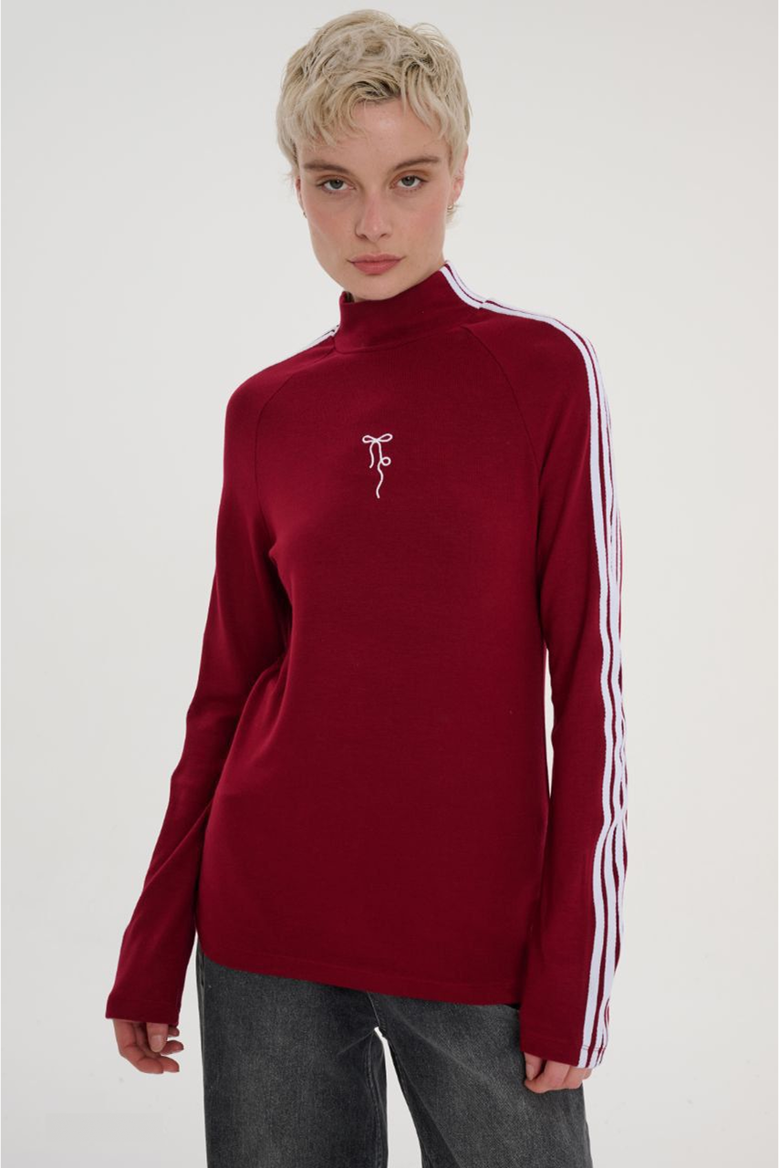 High-Neck Stripe Sleeve Top