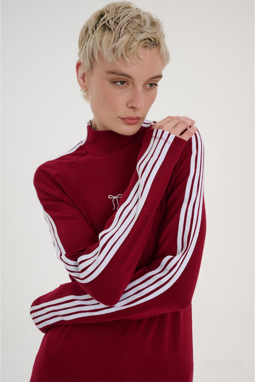 High-Neck Stripe Sleeve Top