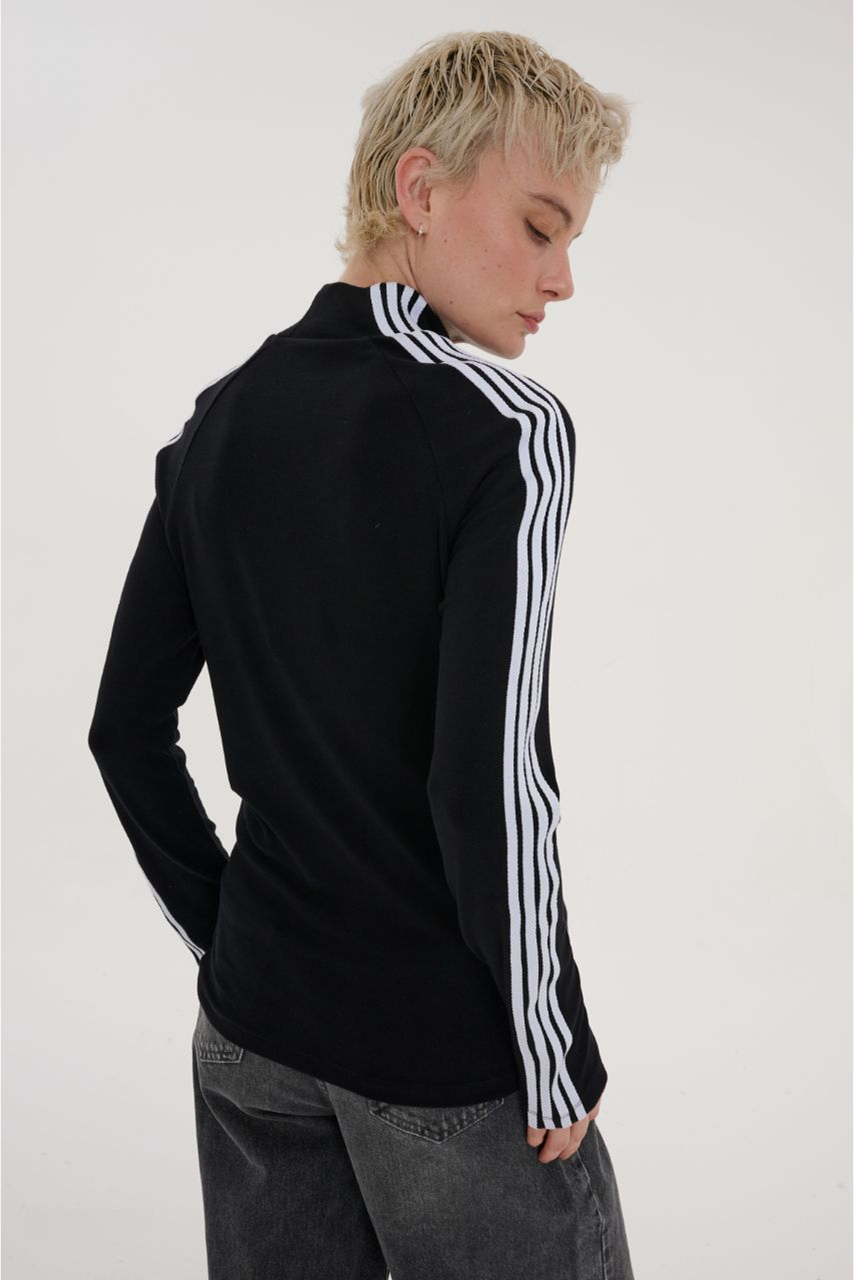 High-Neck Stripe Sleeve Top