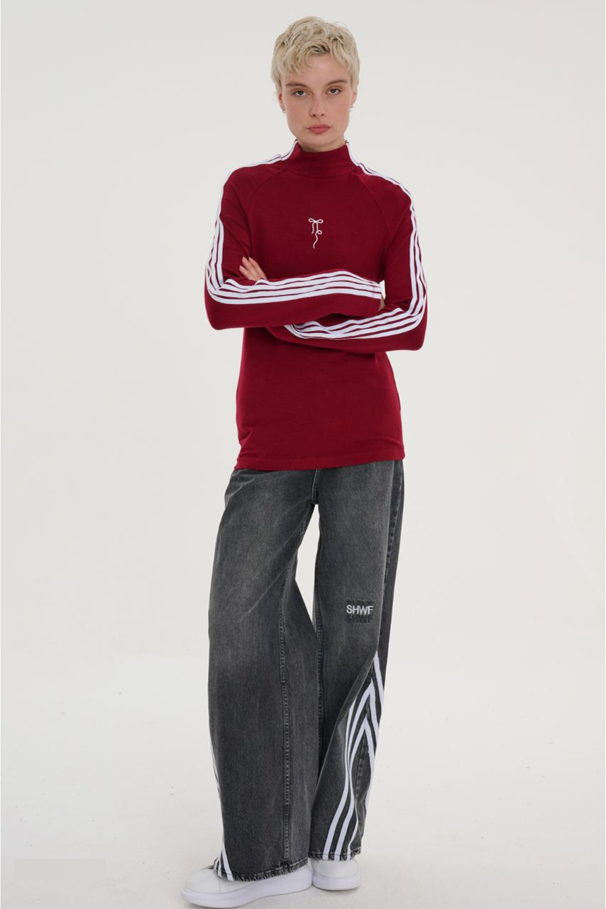 High-Neck Stripe Sleeve Top