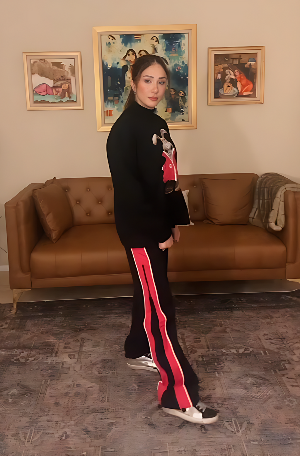 Bunny Graphic Oversized Tracksuit Set - Red Edition